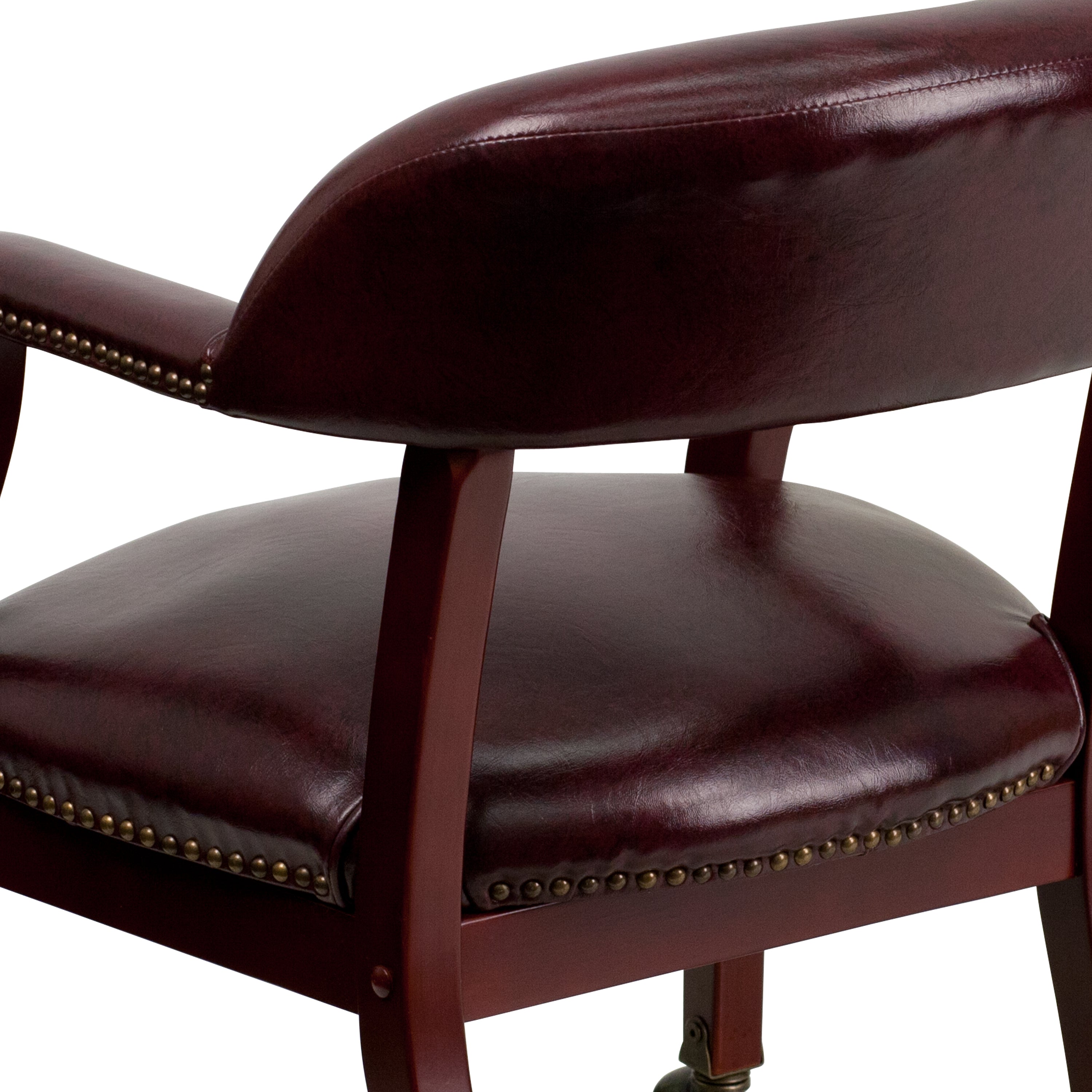 Sarah Oxblood Vinyl Luxurious Conference Chair with Accent Nail Trim and Casters