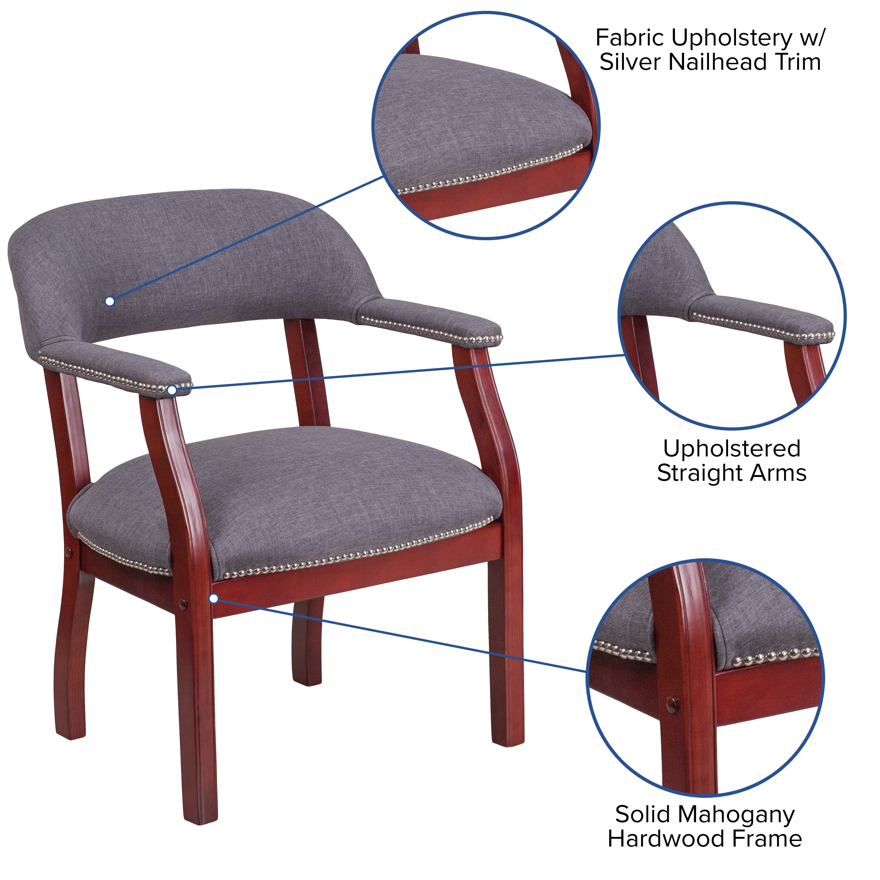 Diamond Gray Fabric Luxurious Conference Chair with Accent Nail Trim