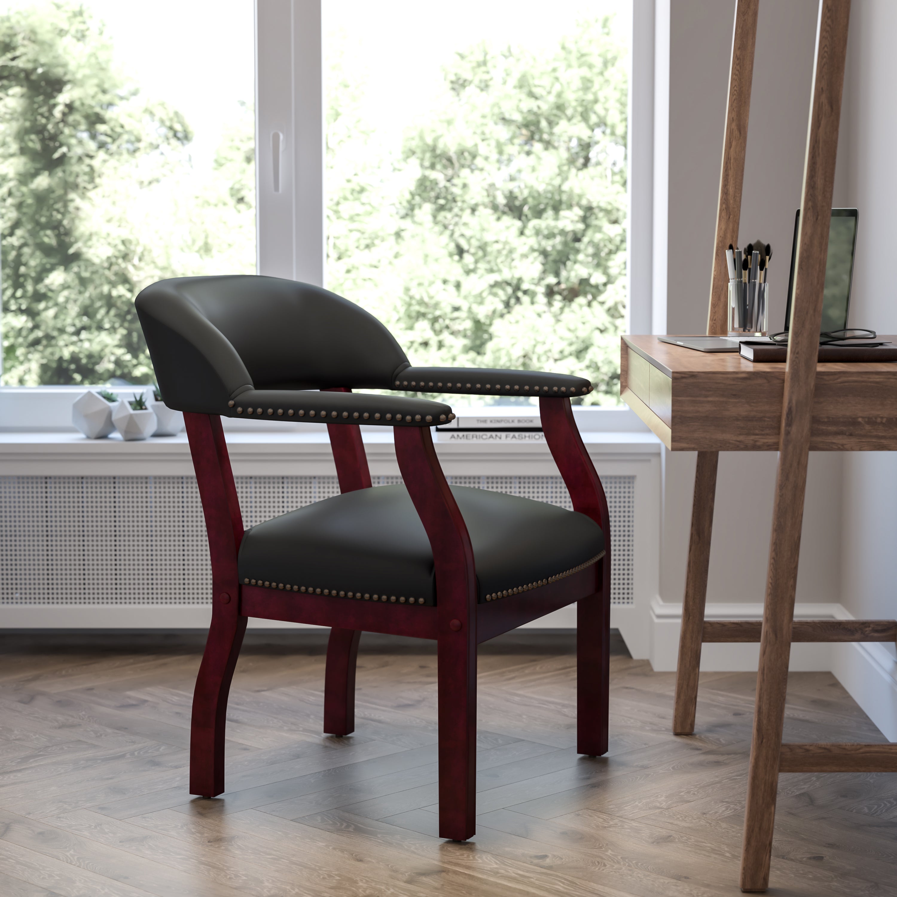 Diamond Black LeatherSoft Conference Chair with Accent Nail Trim