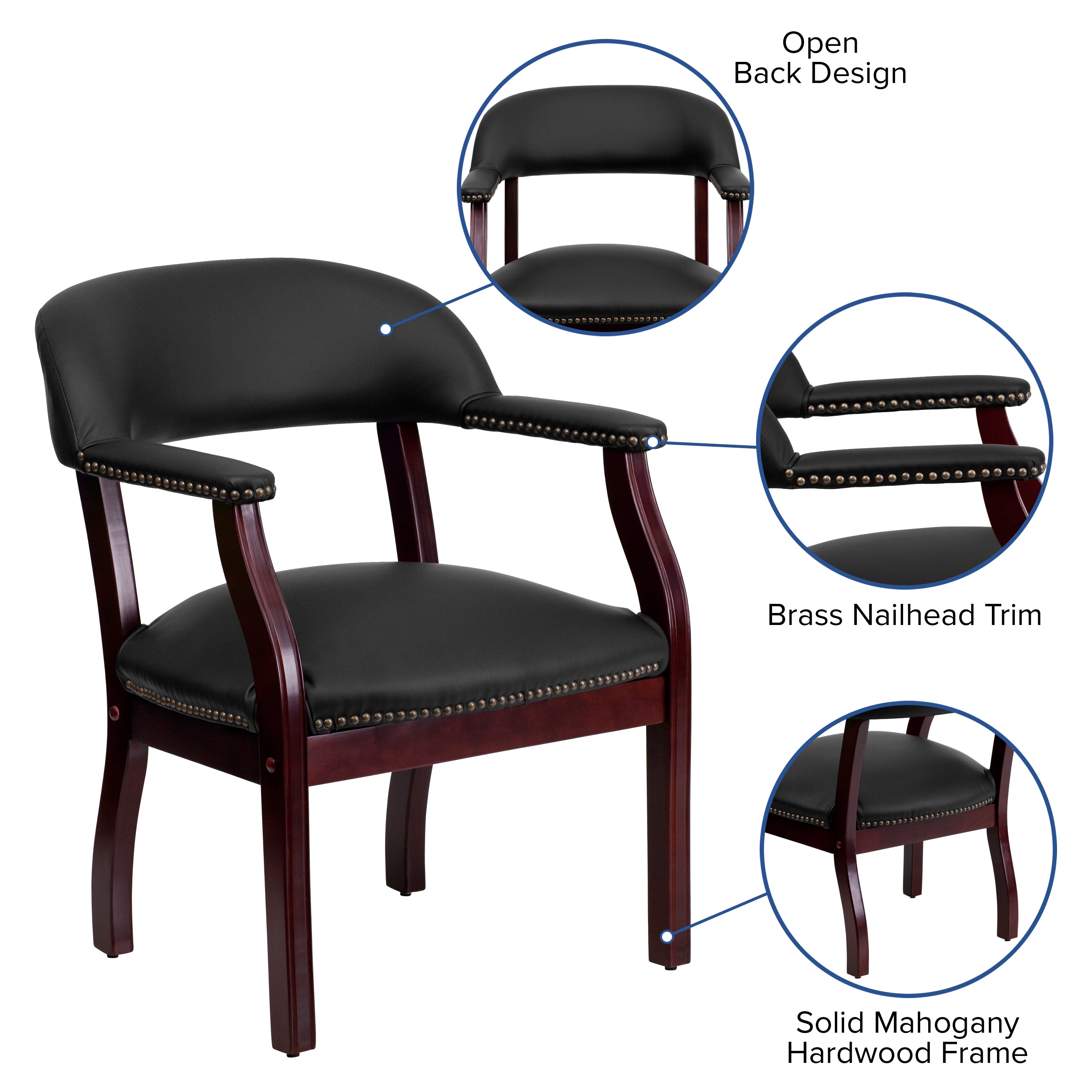 Diamond Black LeatherSoft Conference Chair with Accent Nail Trim