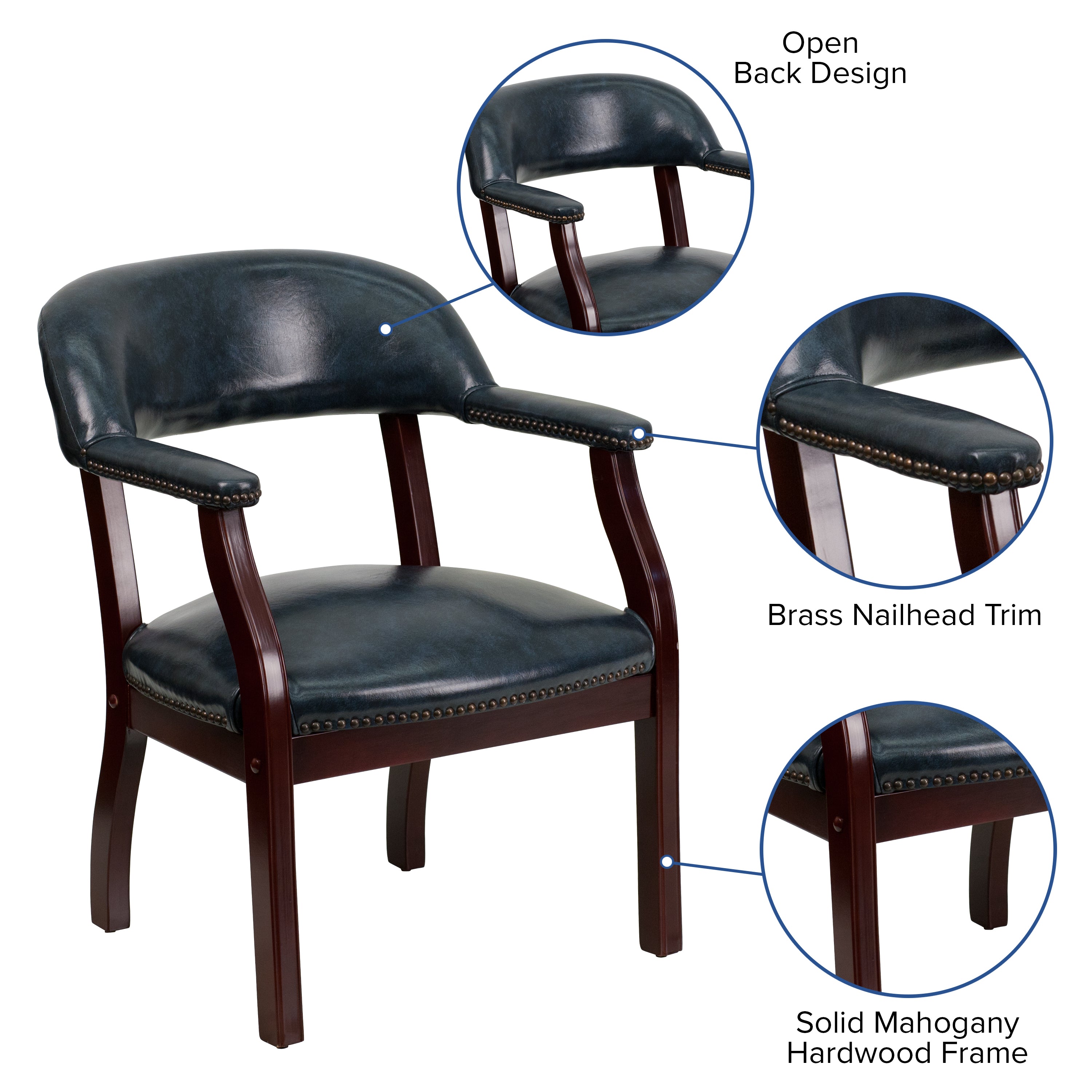 Diamond Navy Vinyl Luxurious Conference Chair with Accent Nail Trim