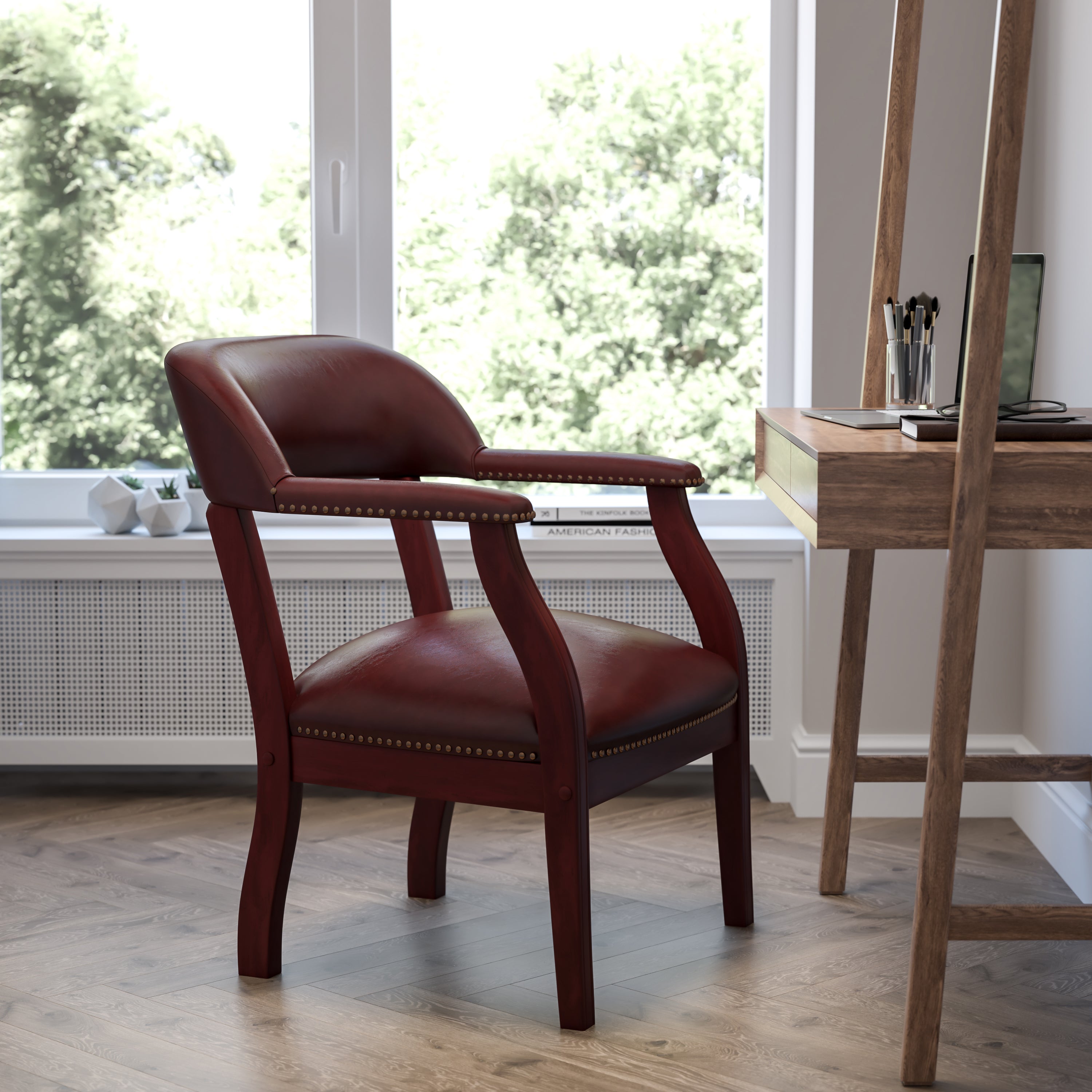 Diamond Oxblood Vinyl Luxurious Conference Chair with Accent Nail Trim