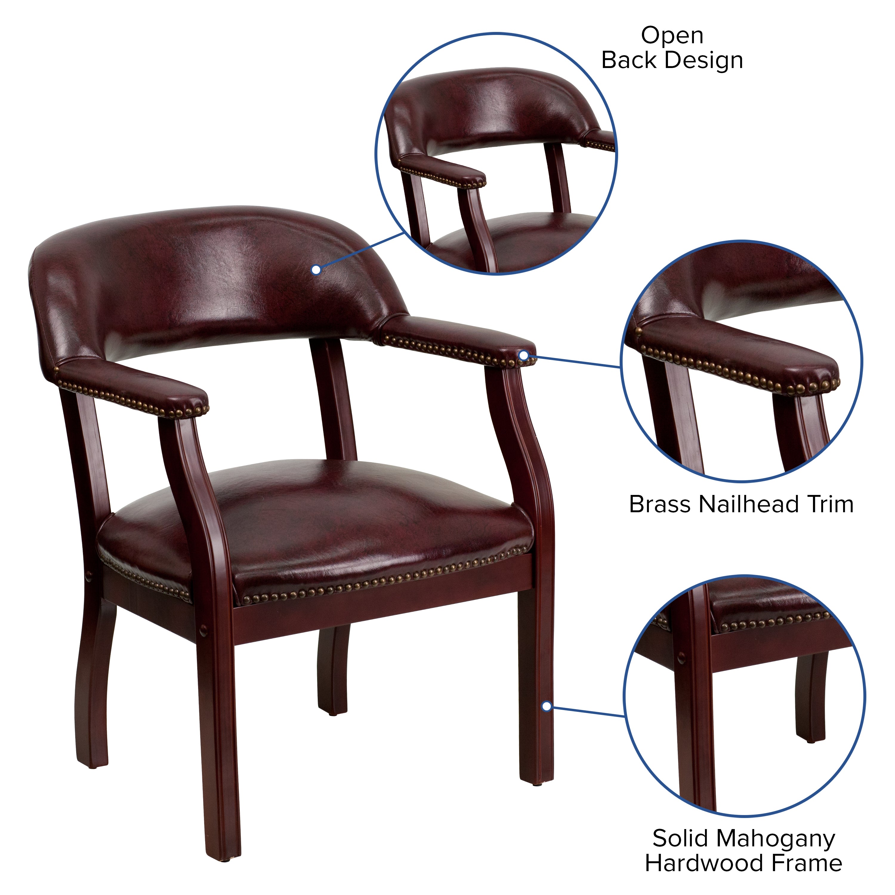 Diamond Oxblood Vinyl Luxurious Conference Chair with Accent Nail Trim