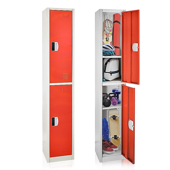 72" H x 12" W  2-Tier Steel Storage Locker with Digital Lock, Red