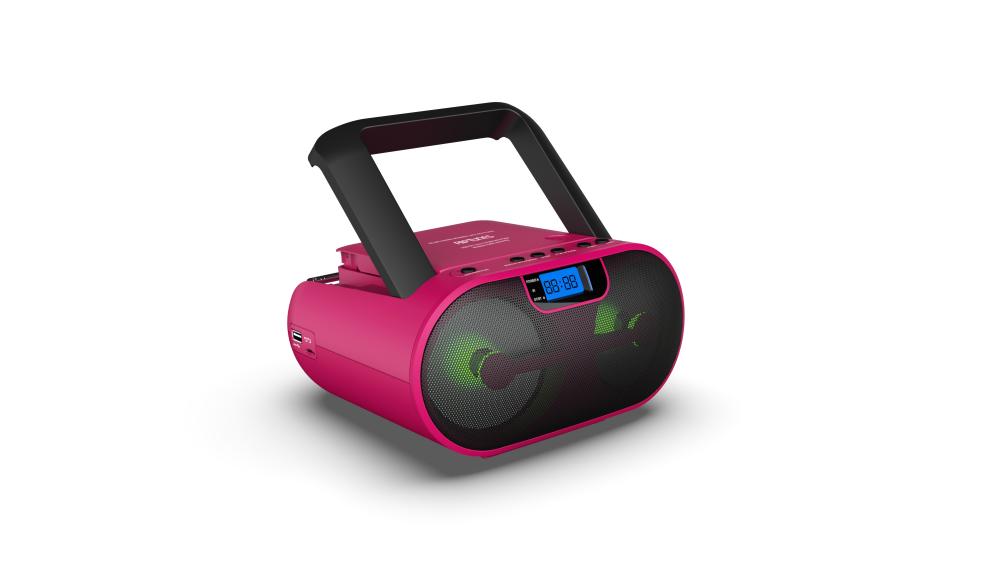 Riptunes Riptunes CD Boombox MP3 Disc Player Bluetooth AM/FM Radio Stereo Sound Aux-in USB mSD phone jack, AC/DC Powered with Remote Control - Pink