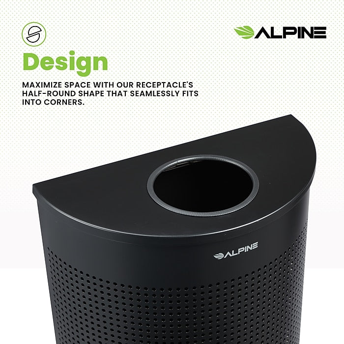 12 Gallon Black Perforated Metal Half Round Decorative Waste Receptacle