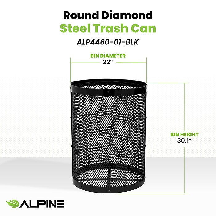Alpine Industries Outdoor Diamond Steel Trash Can Frame, 36 Gallon, Black