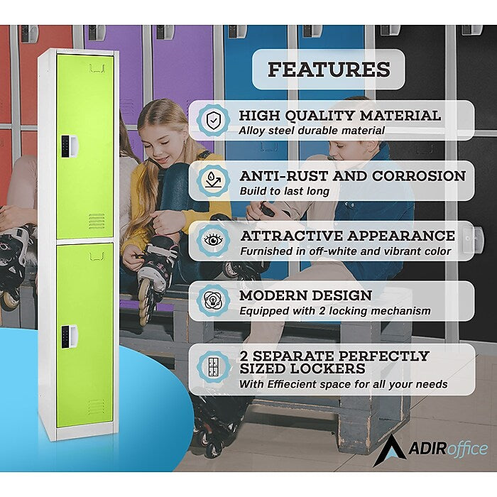 72" H x 12" W  2-Tier Steel Storage Locker with Digital Lock, Green