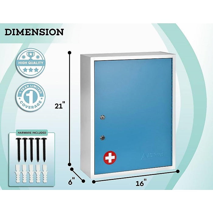 21 in. H x 16 in. W x 6 in. D Large Dual Lock Surface-Mount Medical Security Cabinet in Blue 2 Pack