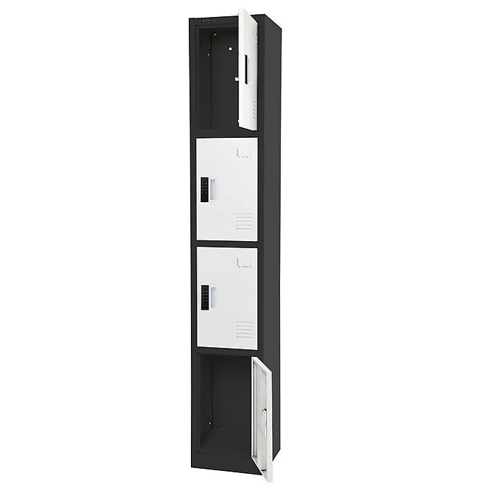 72" H x 12" W  4-Tier Steel Storage Locker with Digital Lock, Black and White, Pack of 4