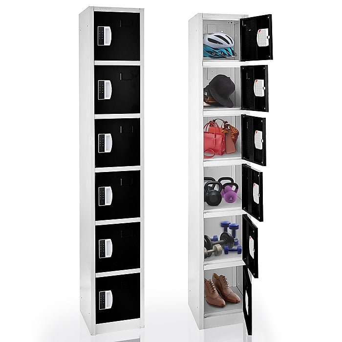 72" H x 12" W  6-Tier Steel Storage Locker with Digital Lock, Black