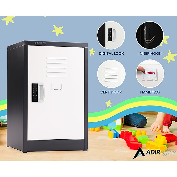 24" H x 15" W Steel Single Tier Storage Locker with Digital Lock, Black and White