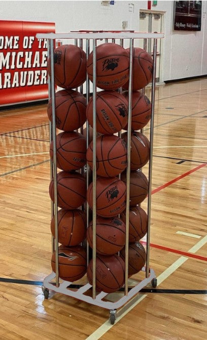 24 Ball SpaceSaver Lockable Vertical Ball Carts,  Silver