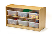 Bamboo Shelving Unit with clear tubs