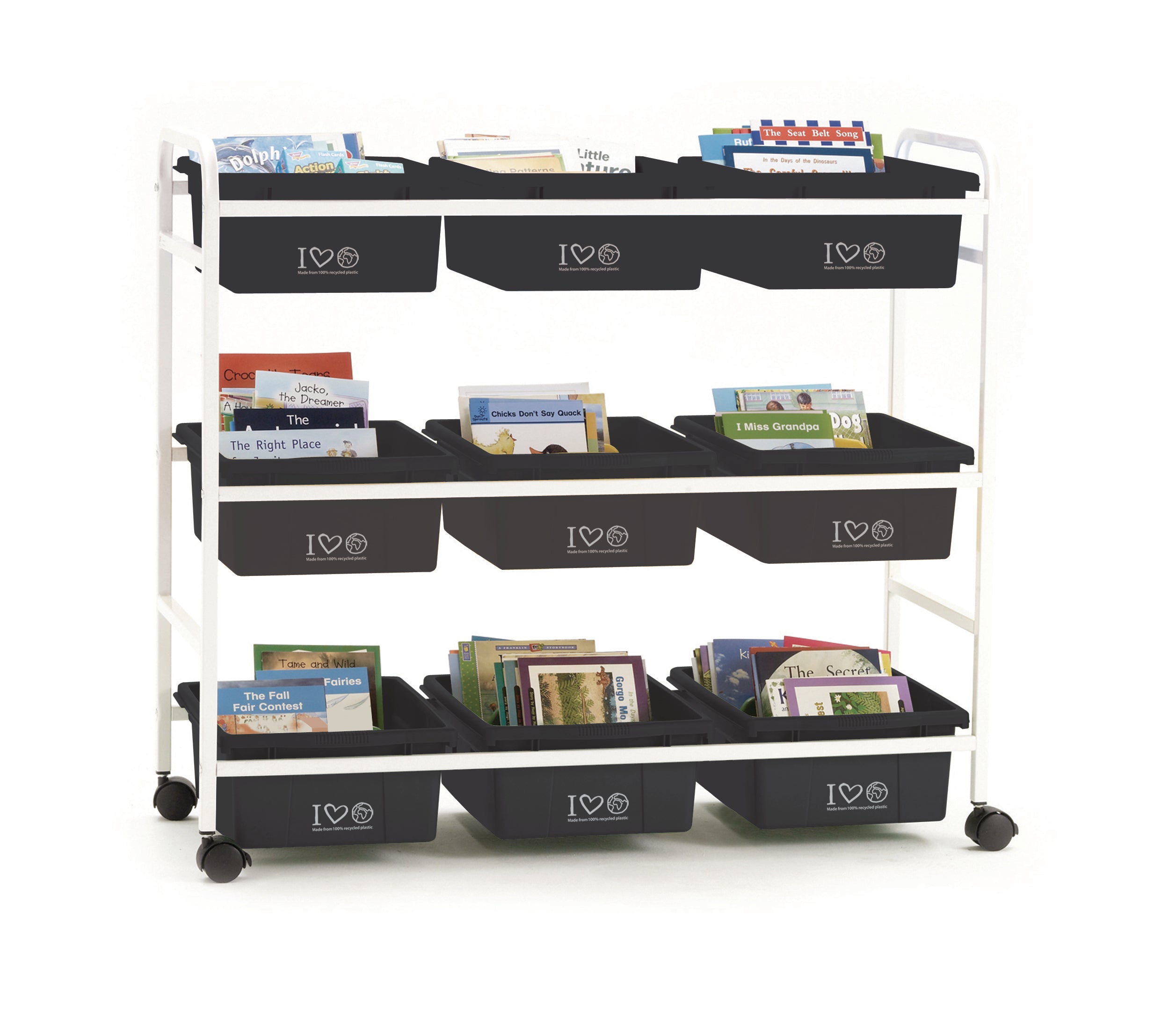 Book Browser Cart with 100% Recycled Plastic Tubs