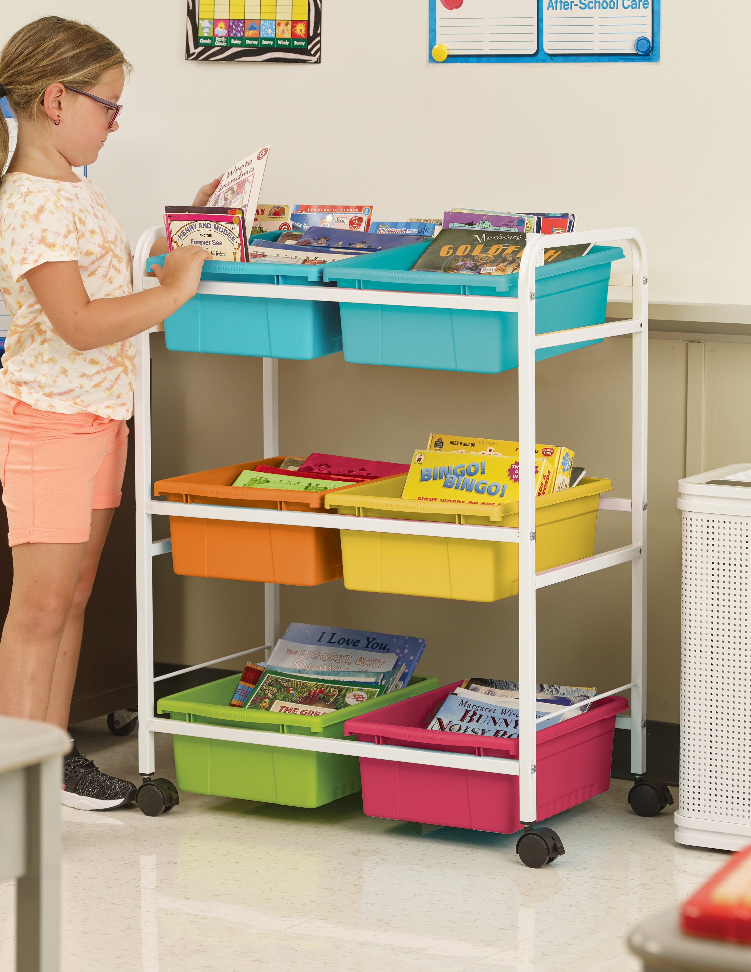 Small Book Browser Cart with Vibrant Tub Combo