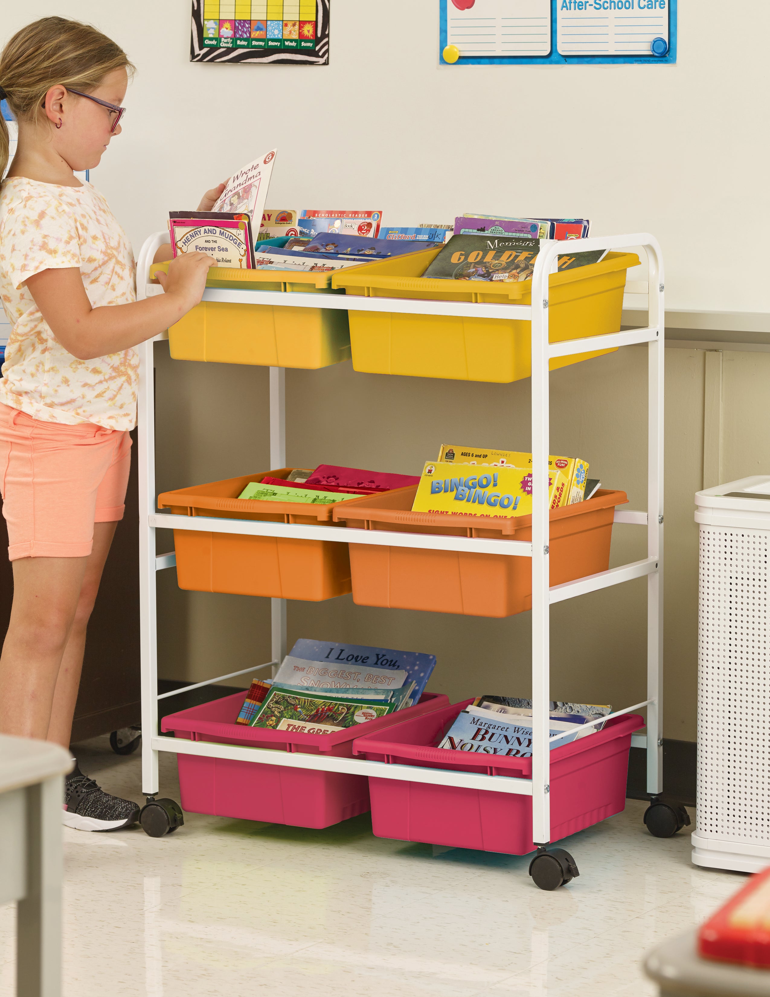 Small Book Browser Cart with Vibrant Warm Tub Combo
