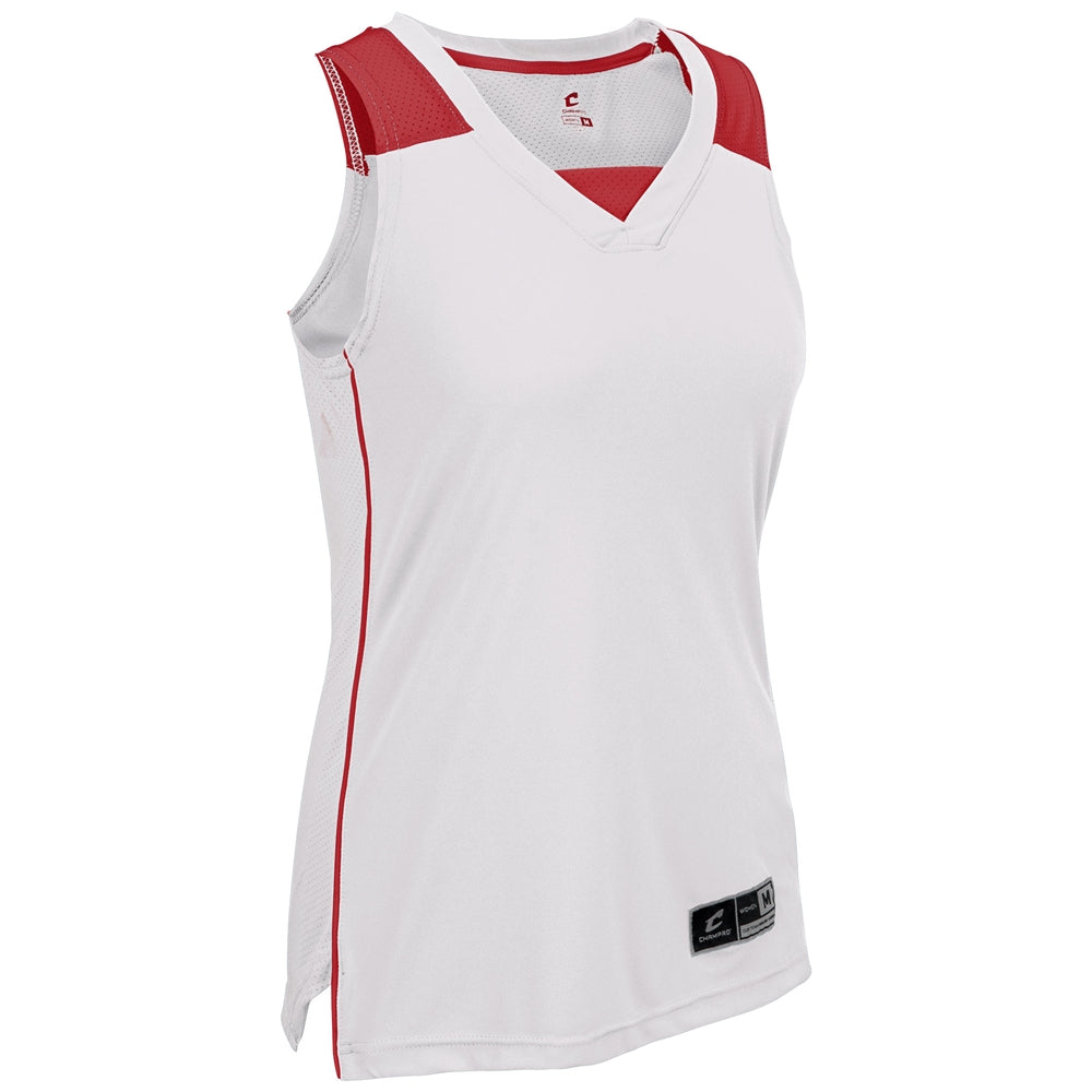 Prime Basketball Jersey - White Scarlet - Girls - Small