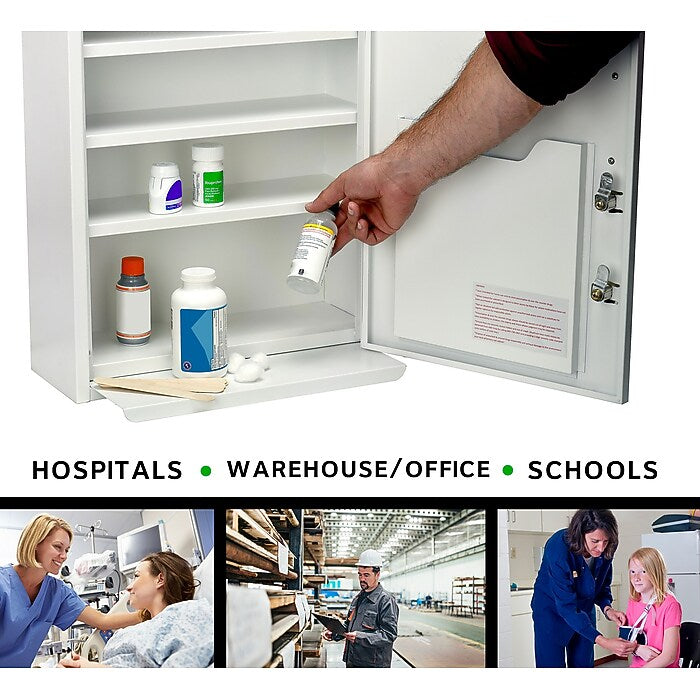 21 in. H x 16 in. W Dual Lock Surface-Mount Medical Security Cabinet in White with Pull-Out Shelf and Document Pocket