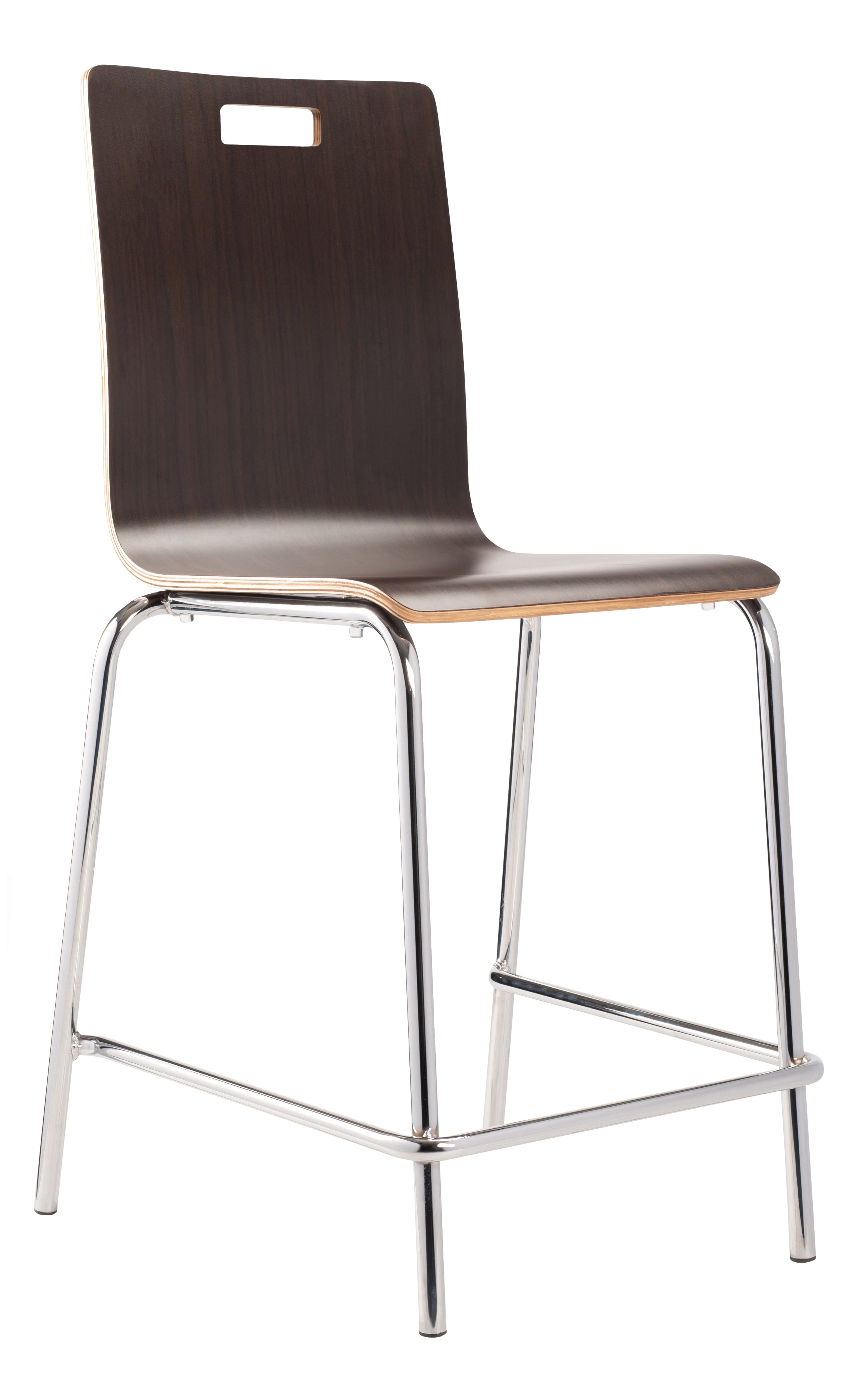 NPS® Bushwick Café Stool, 24"H, Surface Color: Espresso, Frame Color: Chrome