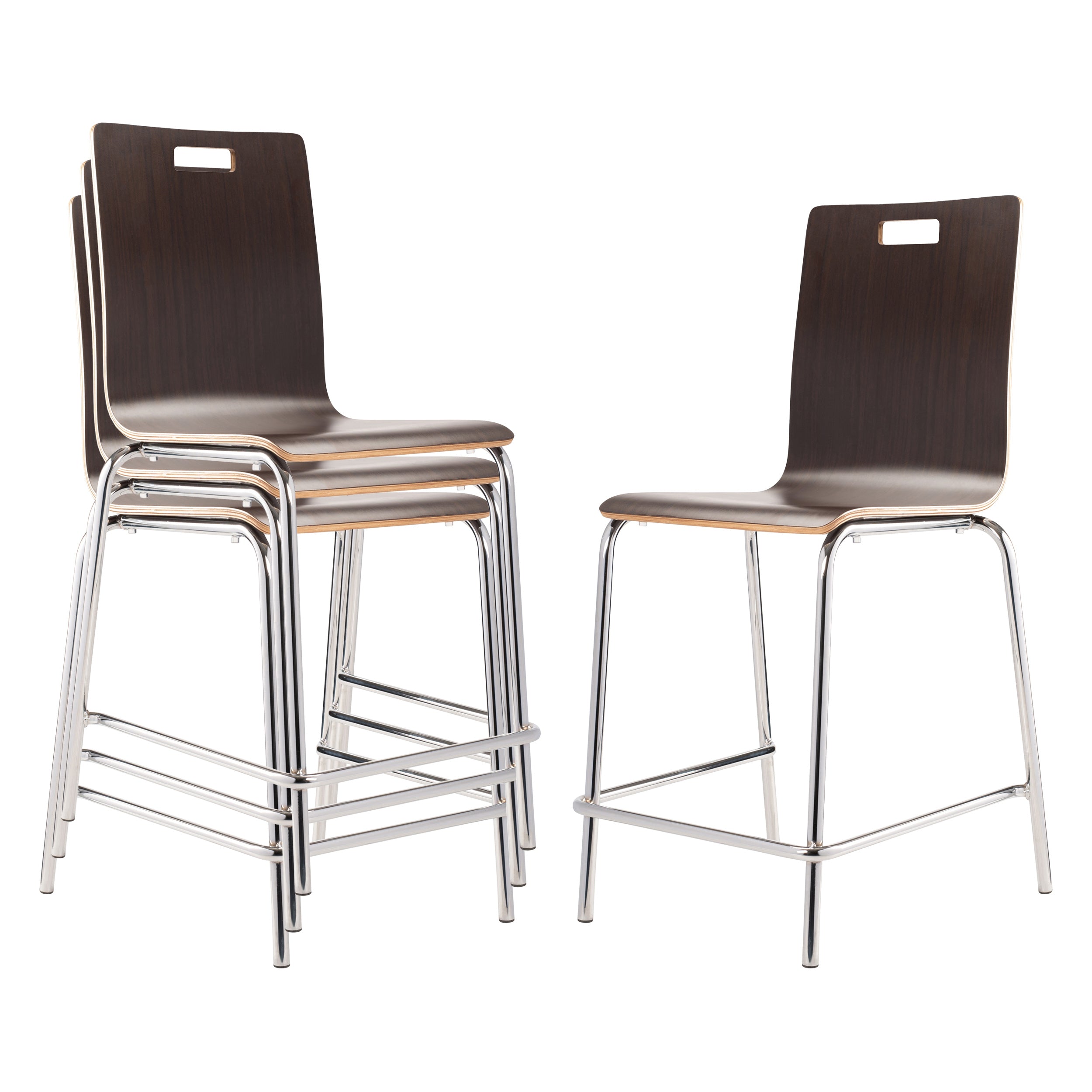 NPS® Bushwick Café Stool, 24"H, Surface Color: Espresso, Frame Color: Chrome