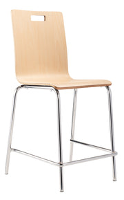 NPS® Bushwick Café Stool, 24"H, Surface Color: Natural, Frame Color: Chrome