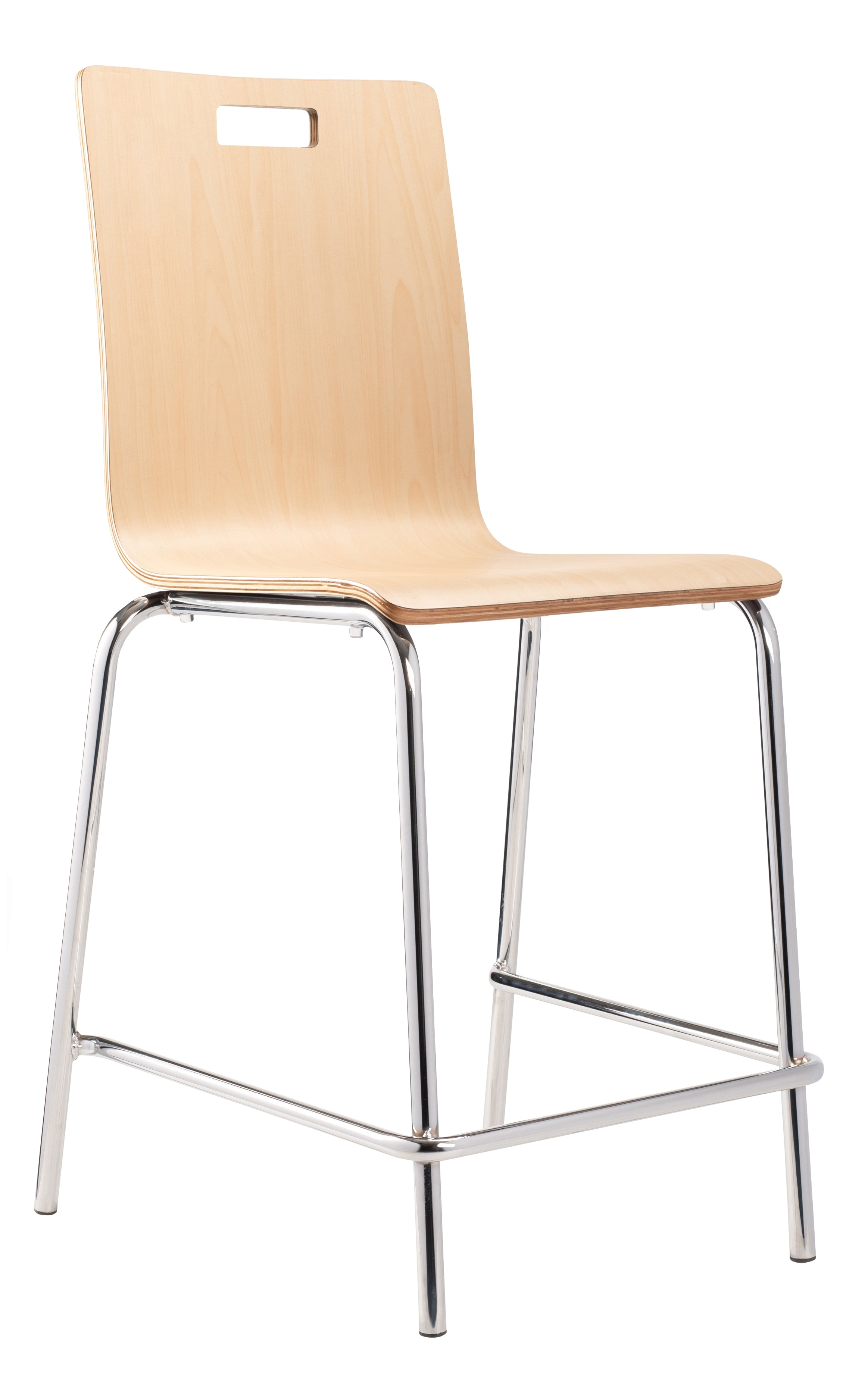 NPS® Bushwick Café Stool, 24"H, Surface Color: Natural, Frame Color: Chrome