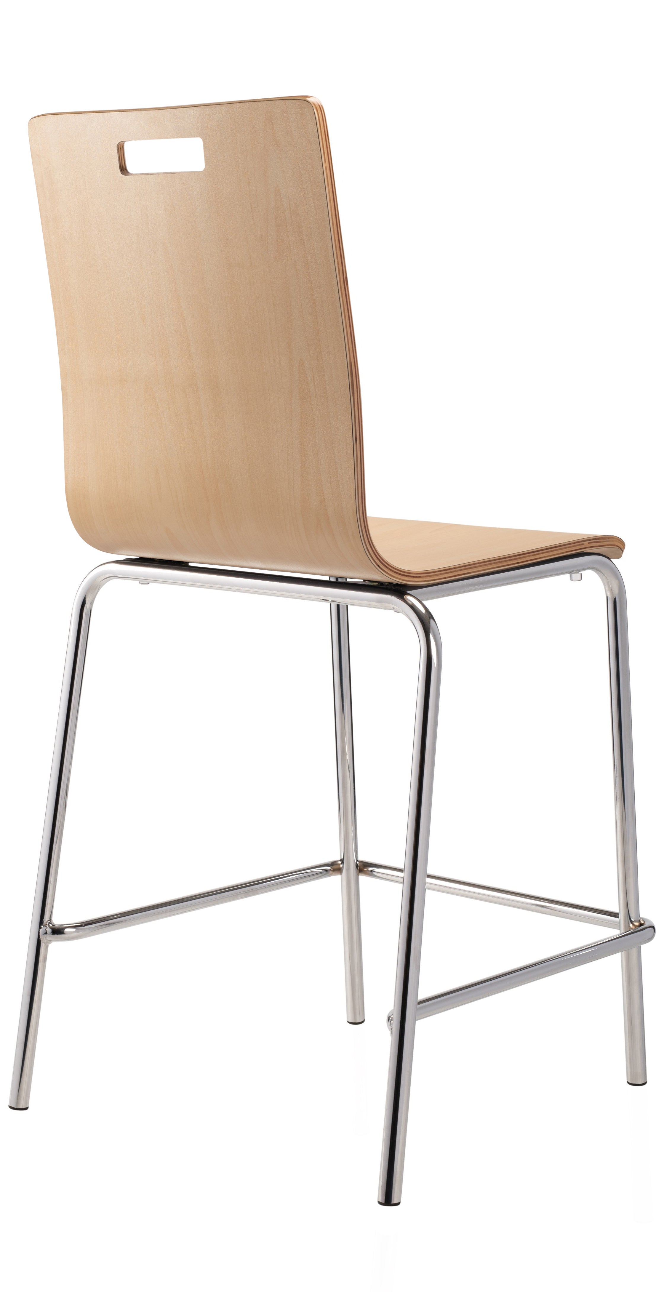 NPS® Bushwick Café Stool, 24"H, Surface Color: Natural, Frame Color: Chrome