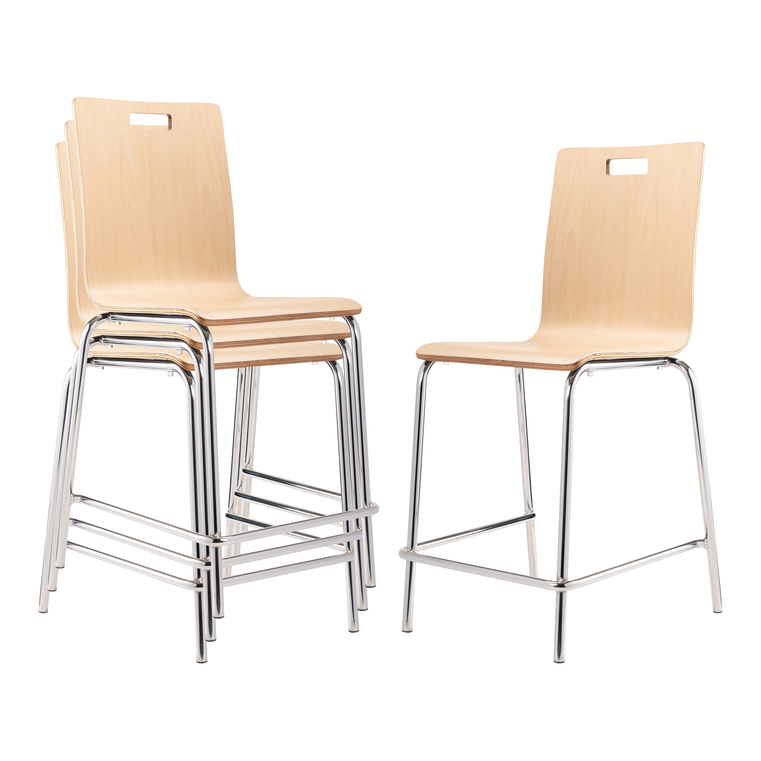 NPS® Bushwick Café Stool, 24"H, Surface Color: Natural, Frame Color: Chrome