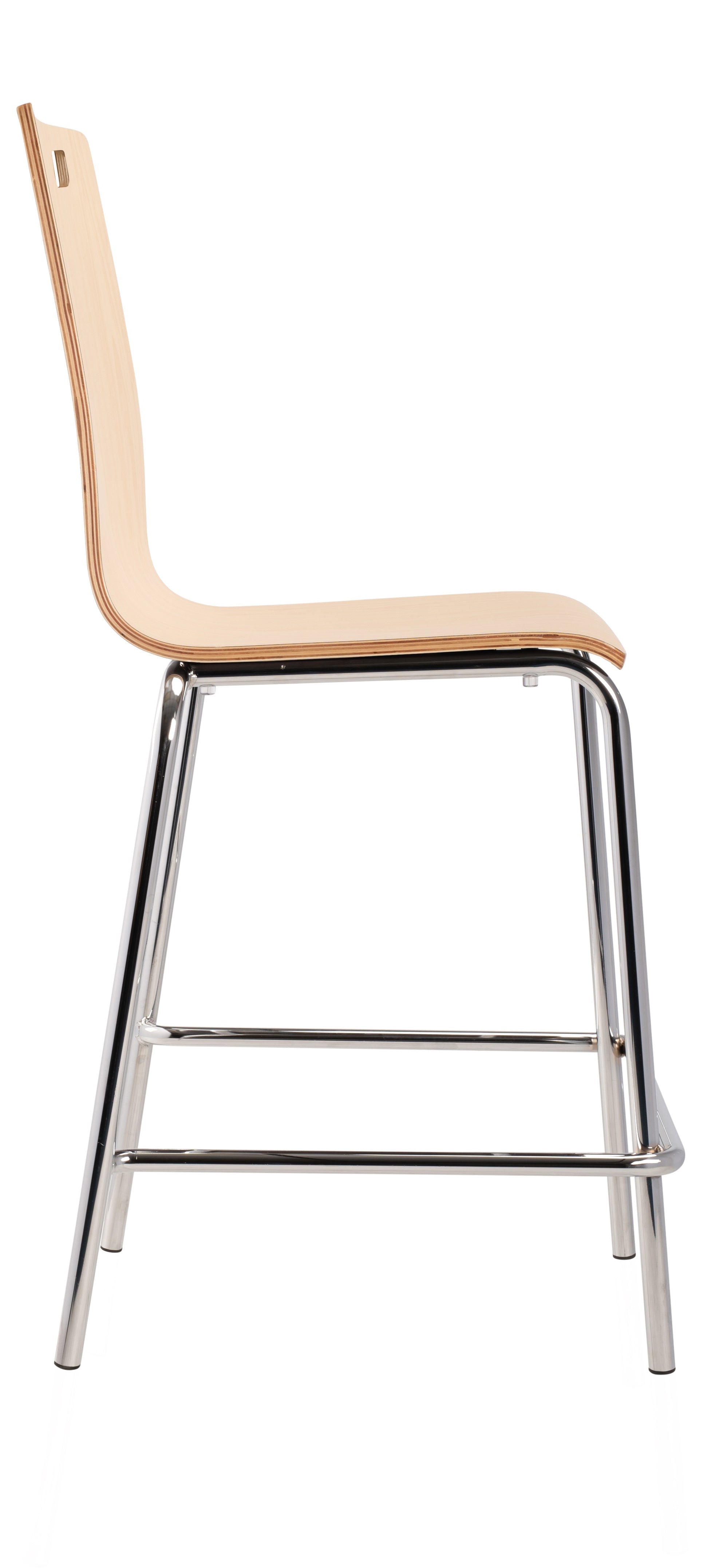 NPS® Bushwick Café Stool, 24"H, Surface Color: Natural, Frame Color: Chrome