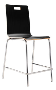 NPS® Bushwick Café Stool, 24"H, Surface Color: Black, Frame Color: Chrome