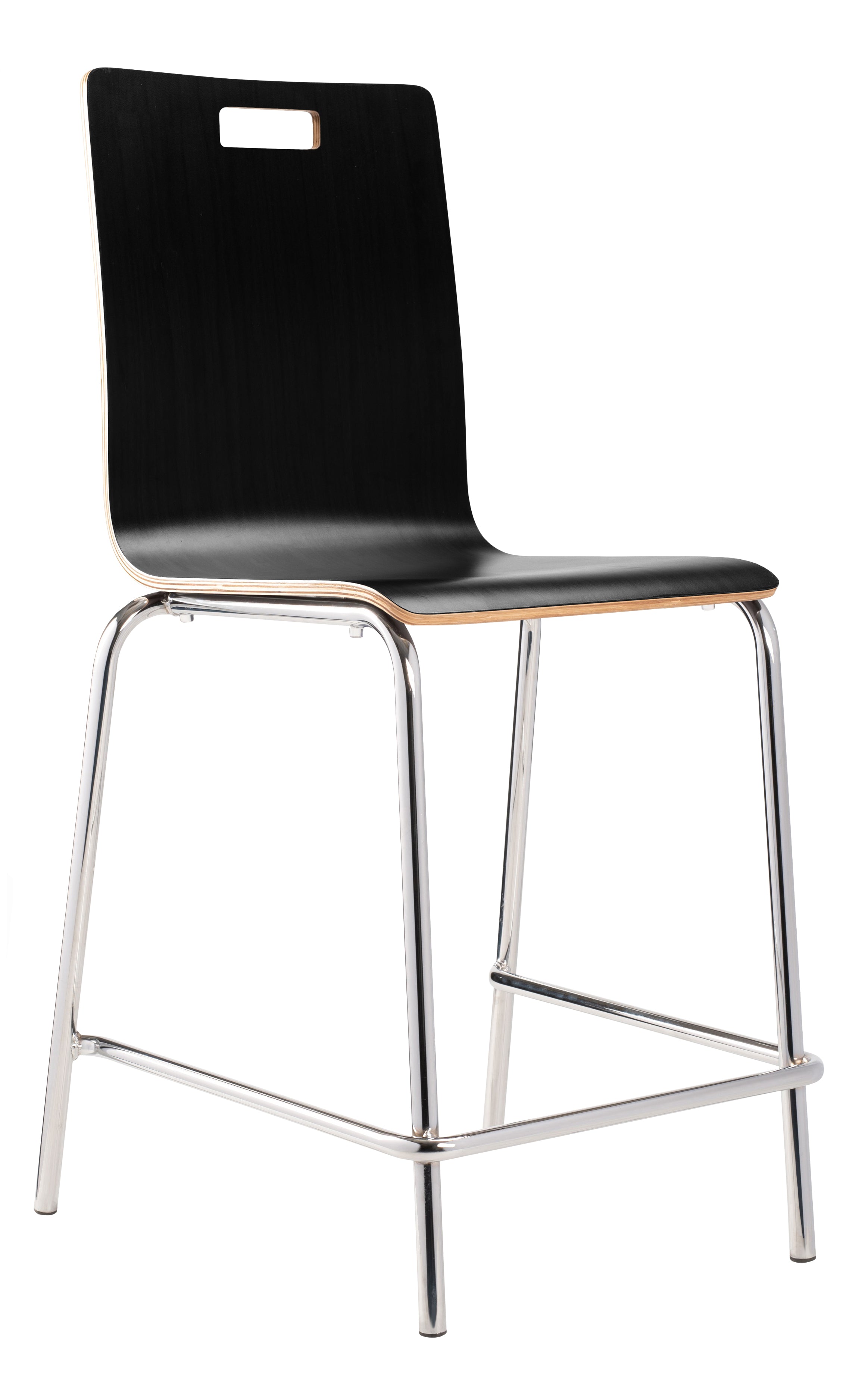 NPS® Bushwick Café Stool, 24"H, Surface Color: Black, Frame Color: Chrome