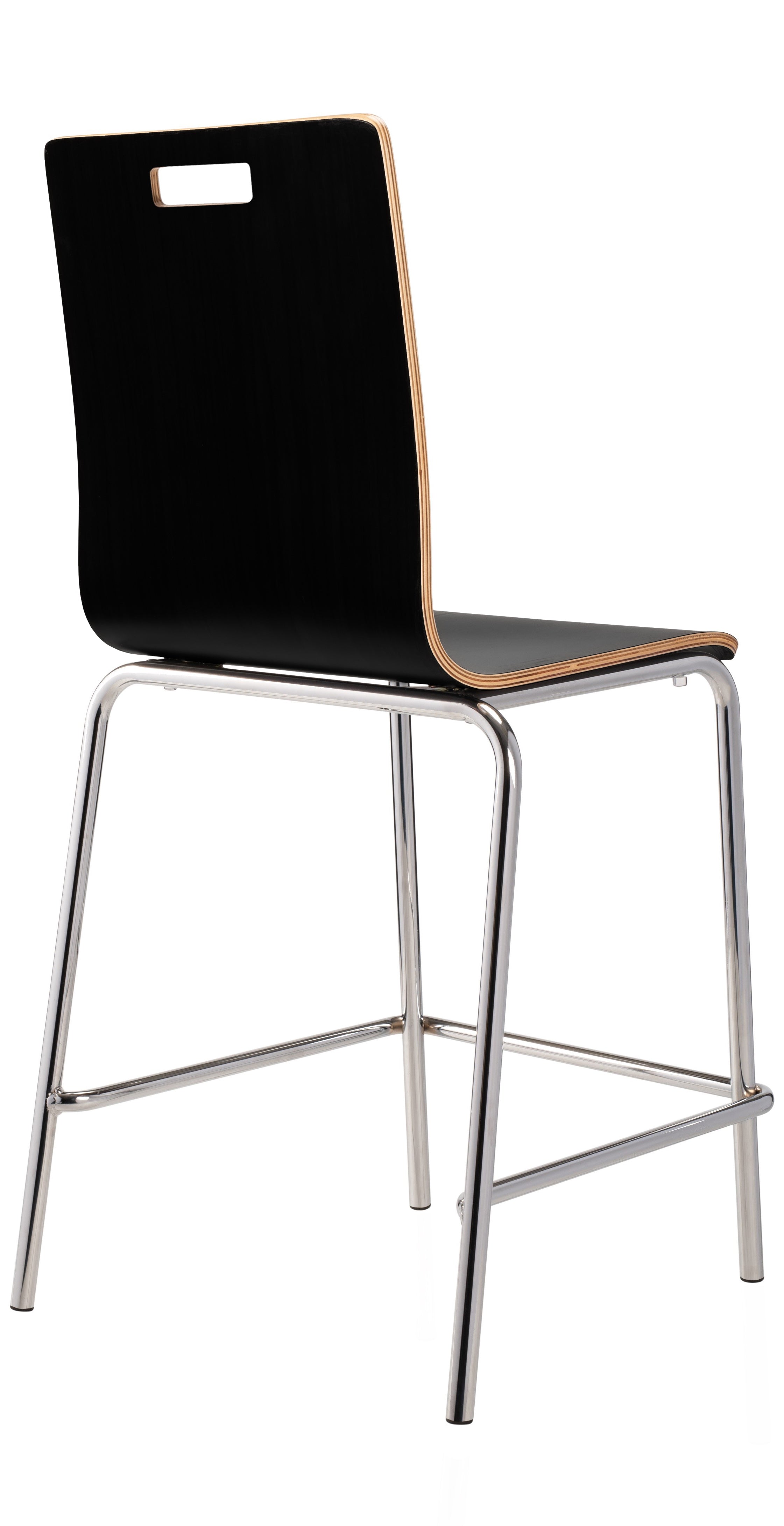NPS® Bushwick Café Stool, 24"H, Surface Color: Black, Frame Color: Chrome