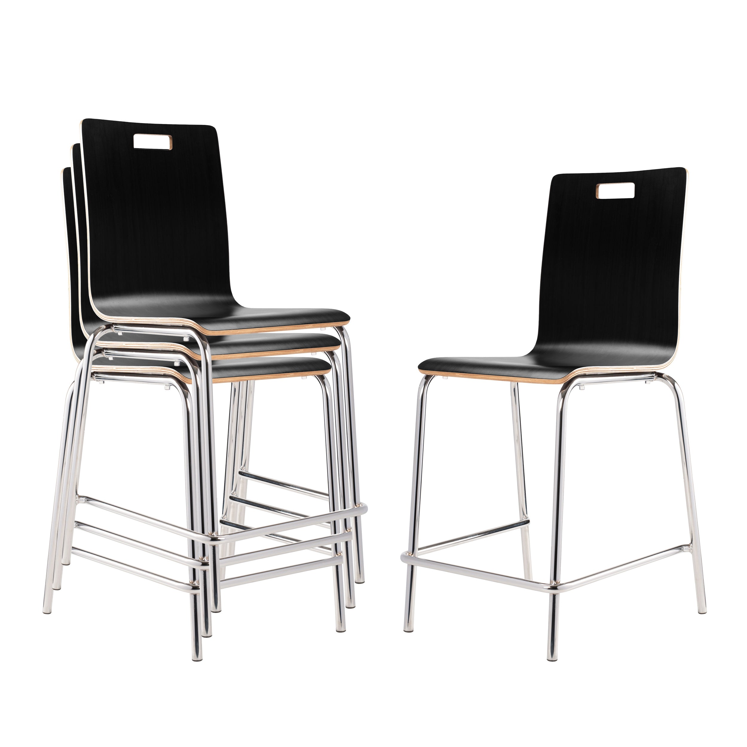 NPS® Bushwick Café Stool, 24"H, Surface Color: Black, Frame Color: Chrome