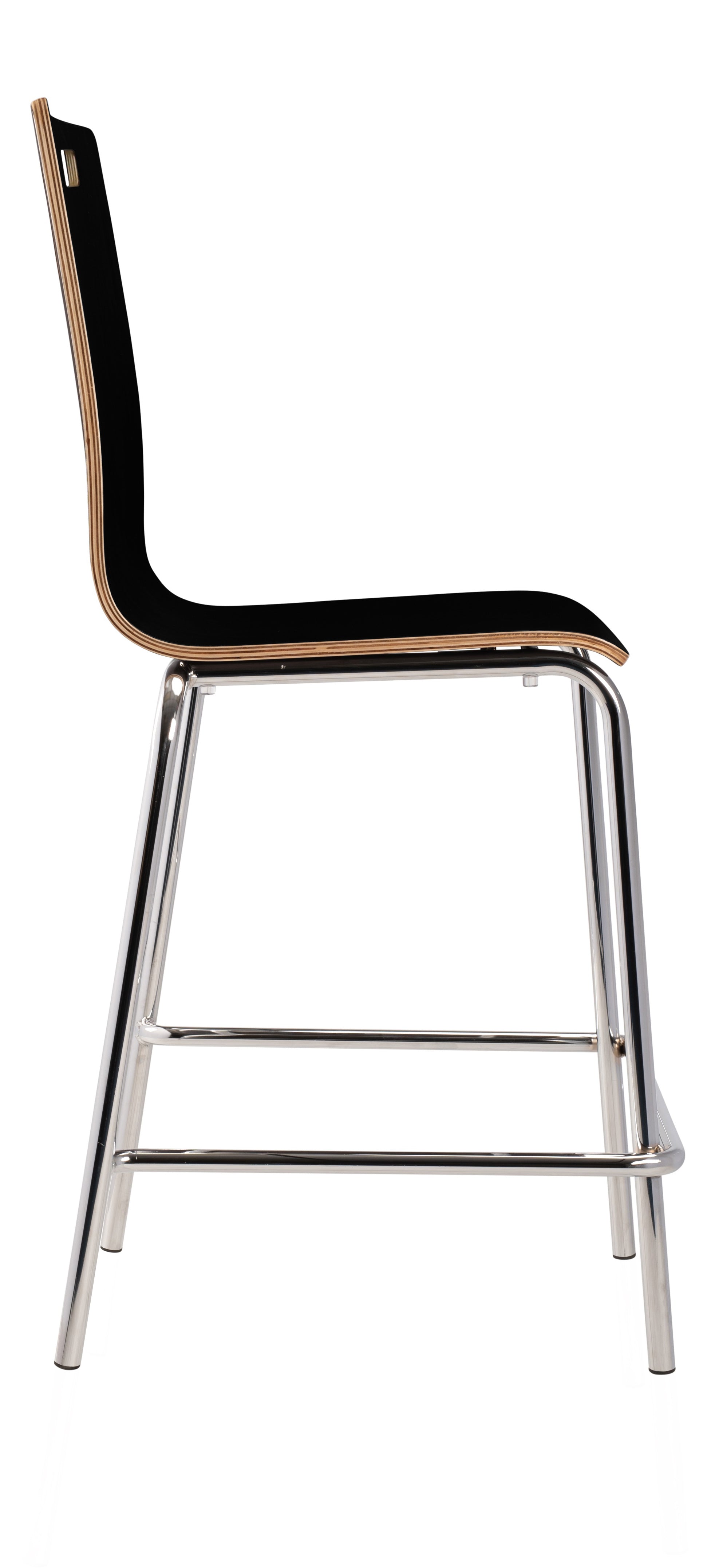 NPS® Bushwick Café Stool, 24"H, Surface Color: Black, Frame Color: Chrome