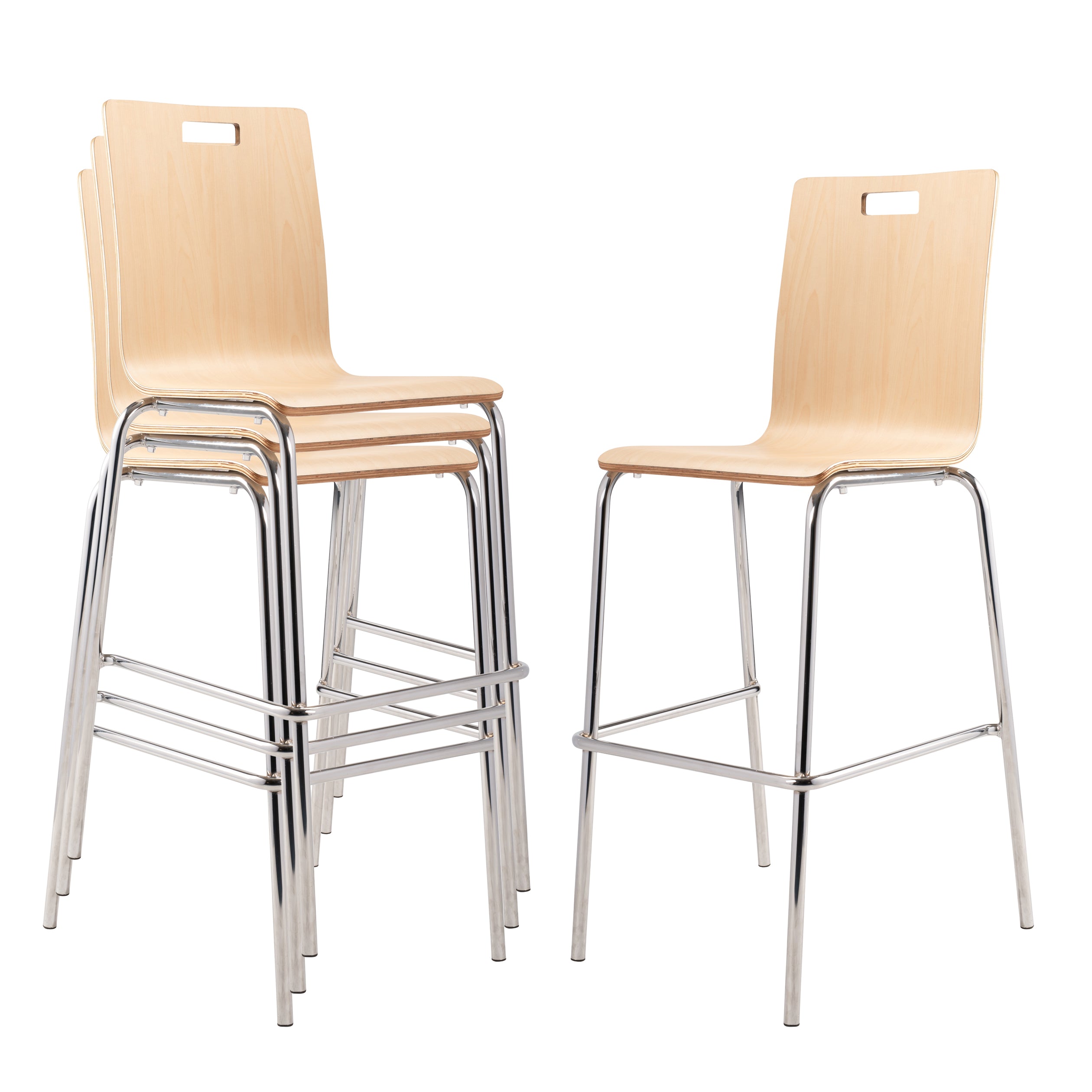 NPS® Bushwick Café Stool, 30"H, Surface Color: Natural, Frame Color: Chrome