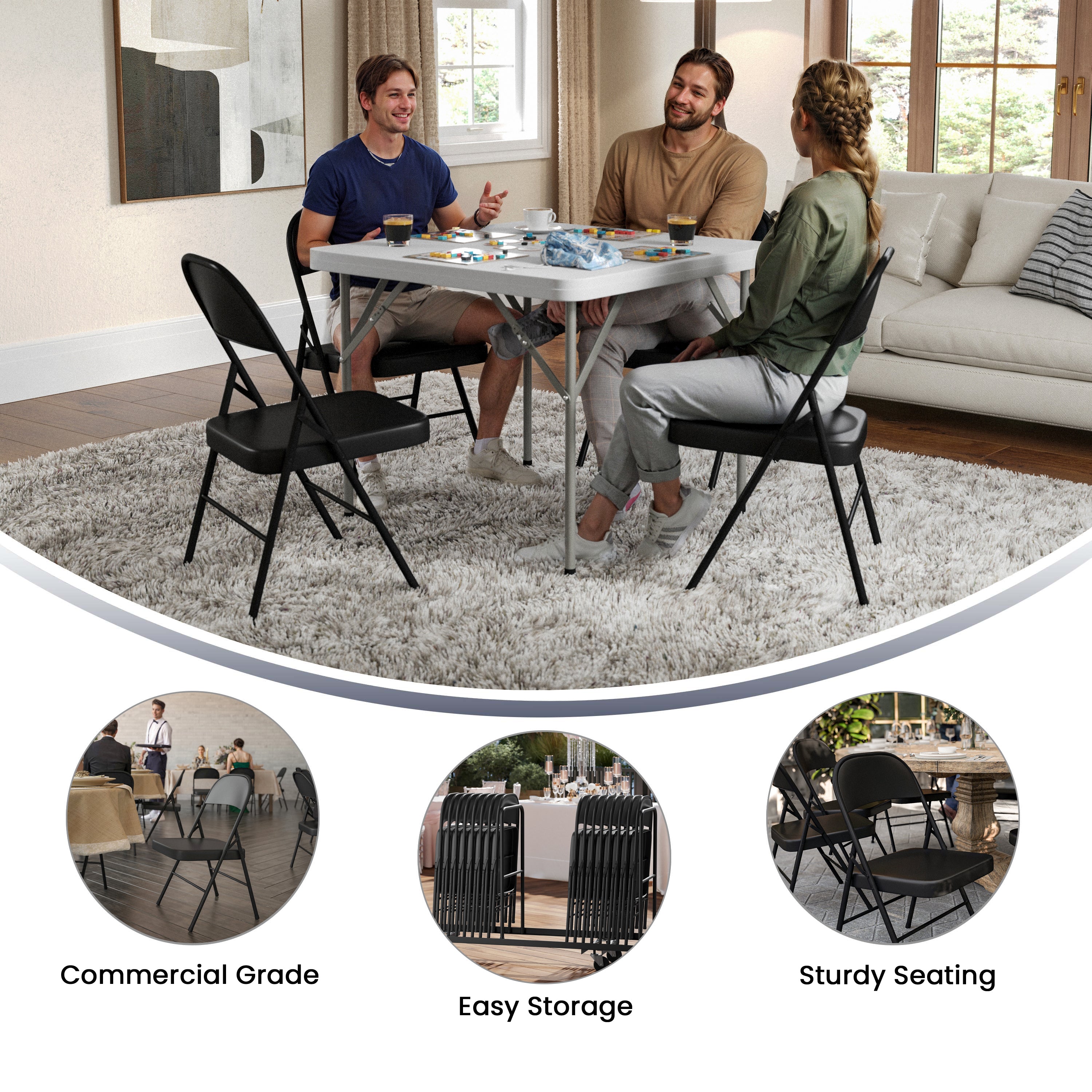 2 Pack HERCULES Series Double Braced Black Metal Folding Chair