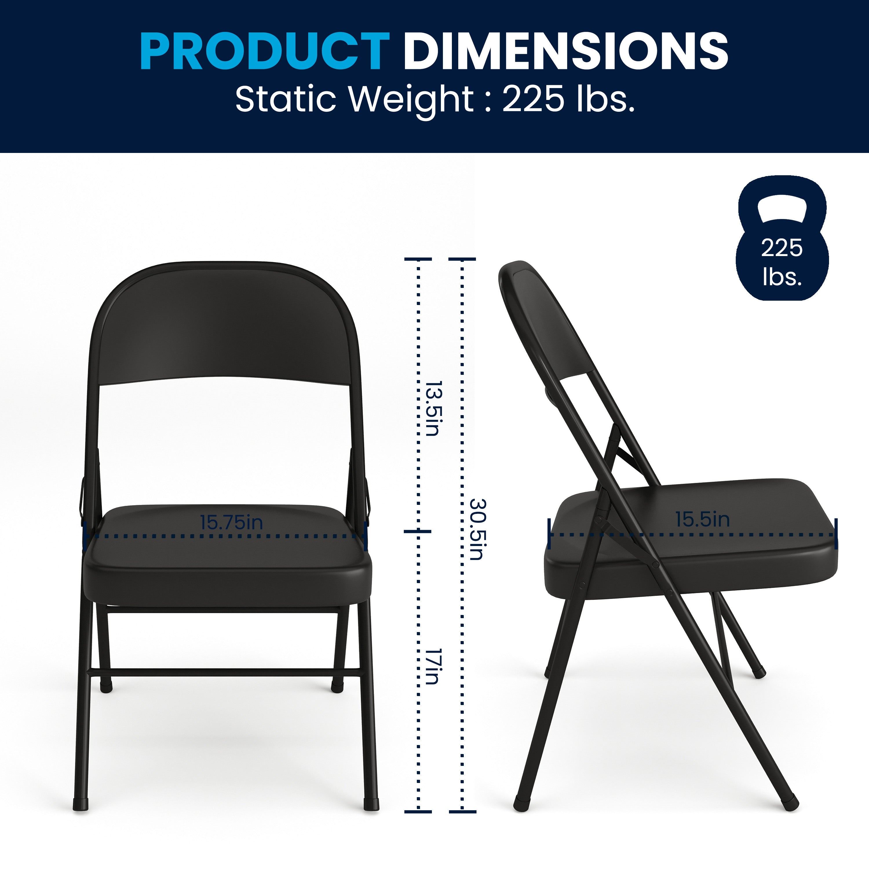 2 Pack HERCULES Series Double Braced Black Metal Folding Chair