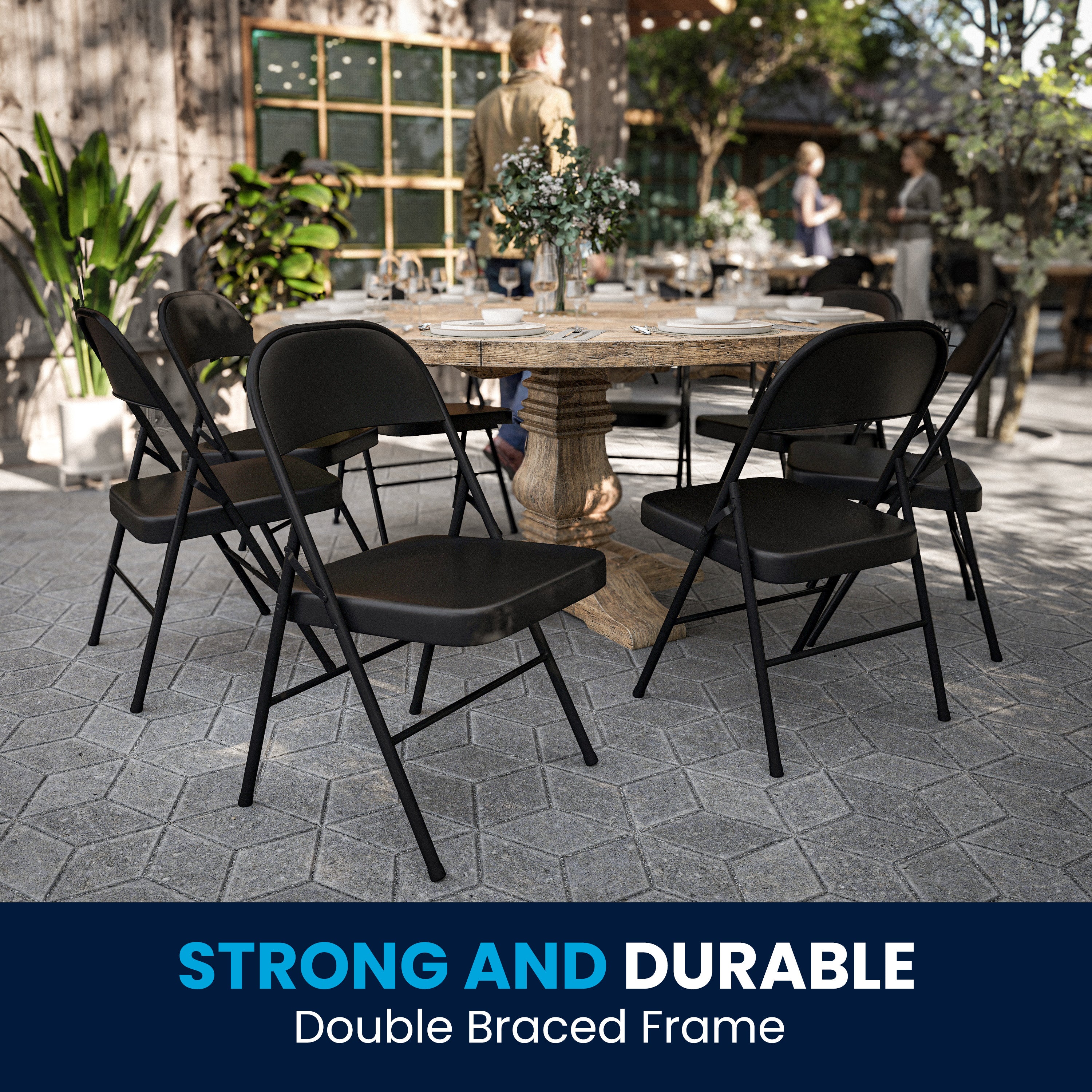 2 Pack HERCULES Series Double Braced Black Metal Folding Chair