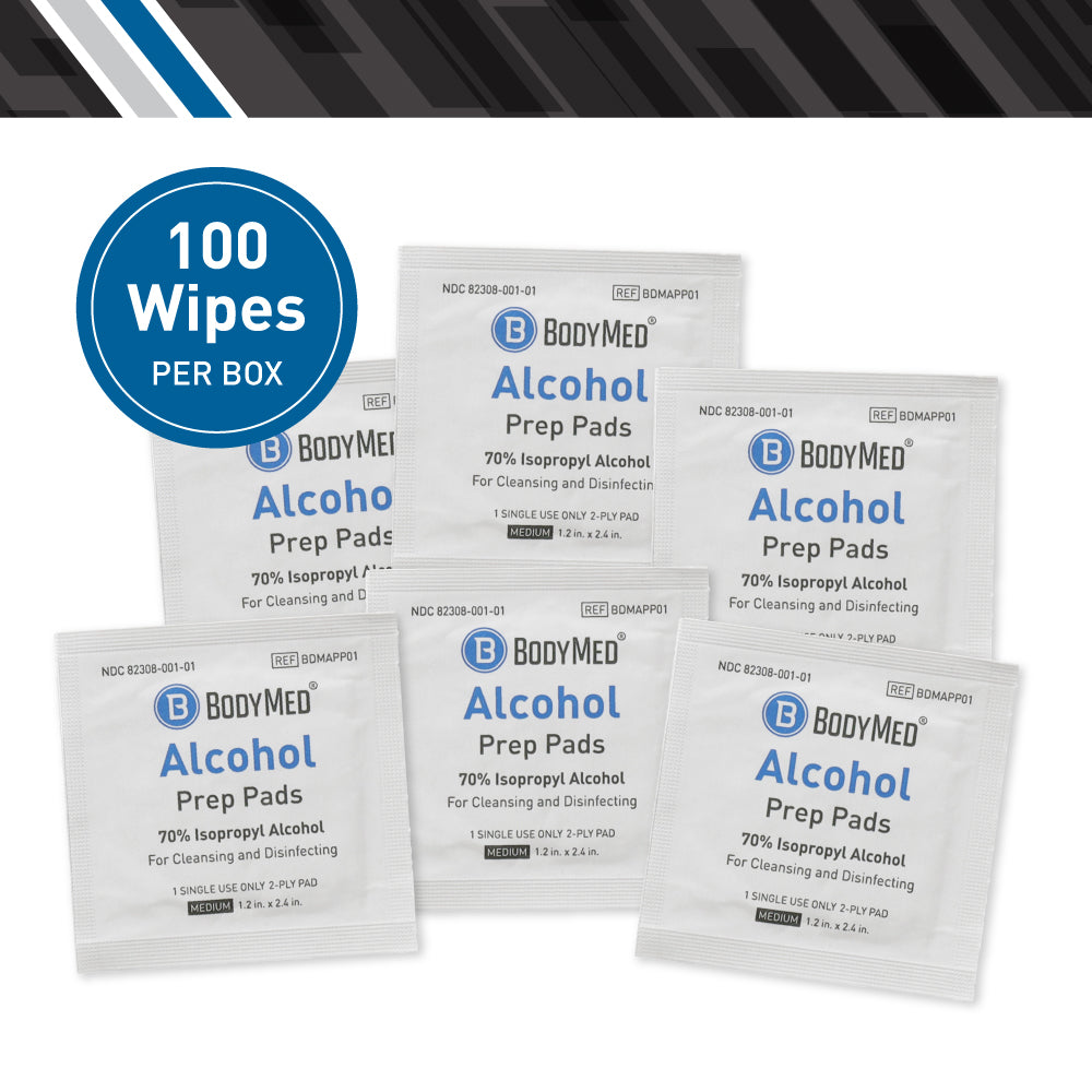 Bodymed Alcohol Prep Pad, 70% Isopropyl Alcohol, Medium Size, Sterile, 2 Ply, Indiviually Packaged, 100/Bx