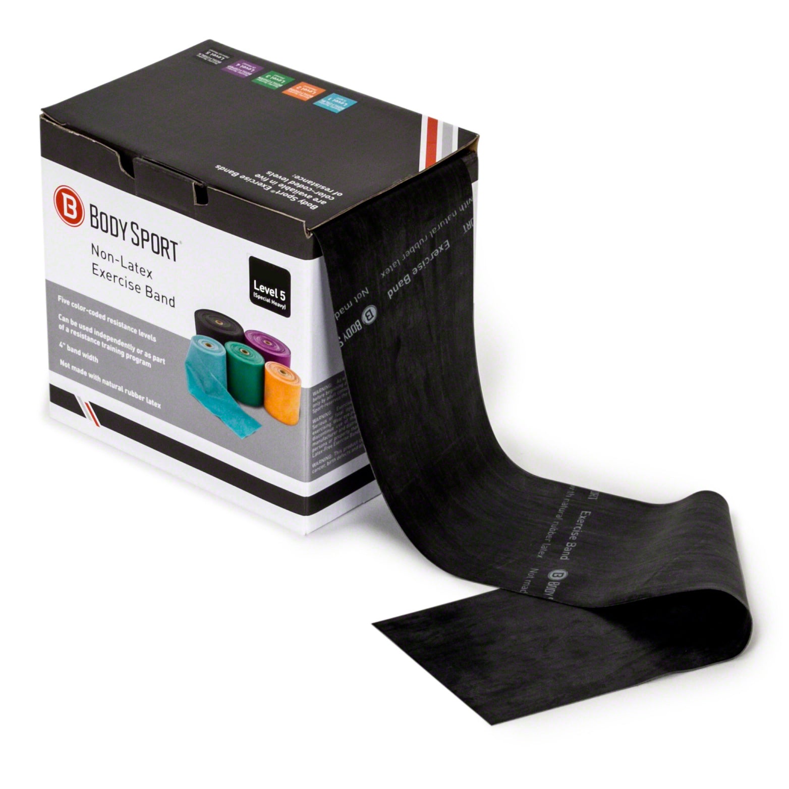 Body Sport Latex-Free Band, 4" Wide, Special Heavy Resistance, 25 Yd. Roll, Black
