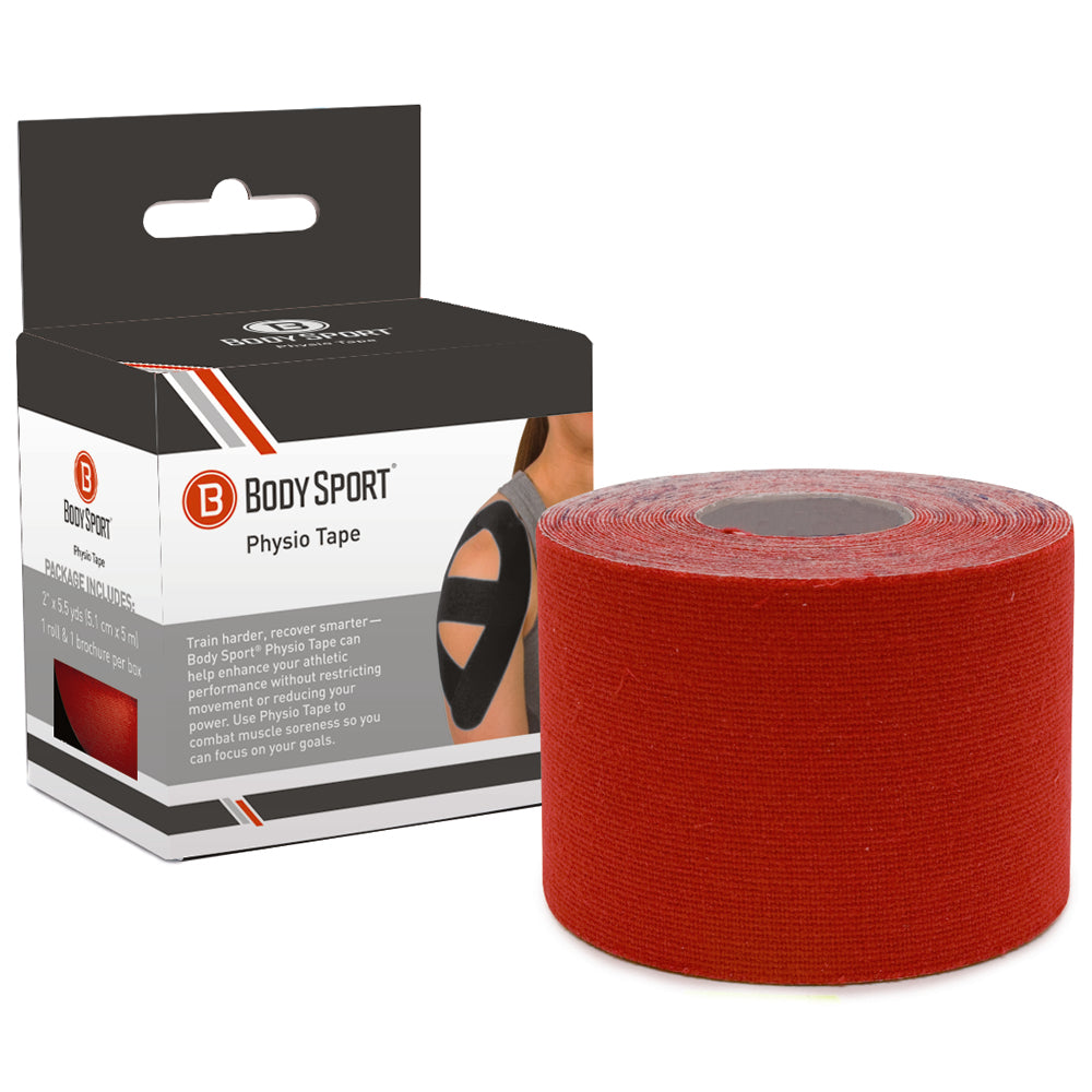 Body Sport Physio Tape, 2" X 5-1/2 Yards, Red, Latex Free, Water Resistant