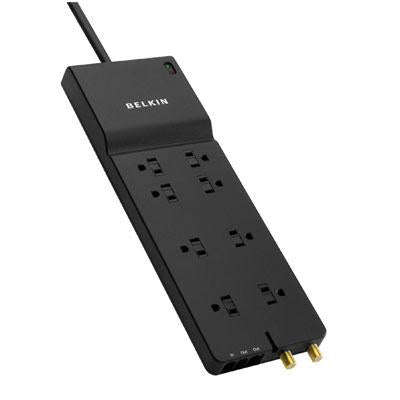 Belkin Power Strip, Belkin Surge Protector - 8 AC Multiple Outlets (3550 Joules) - 6 ft Long Flat Plug Heavy Duty Extension Cord for Home, Office, Travel, Computer Desktop & Phone Charging Brick - Black