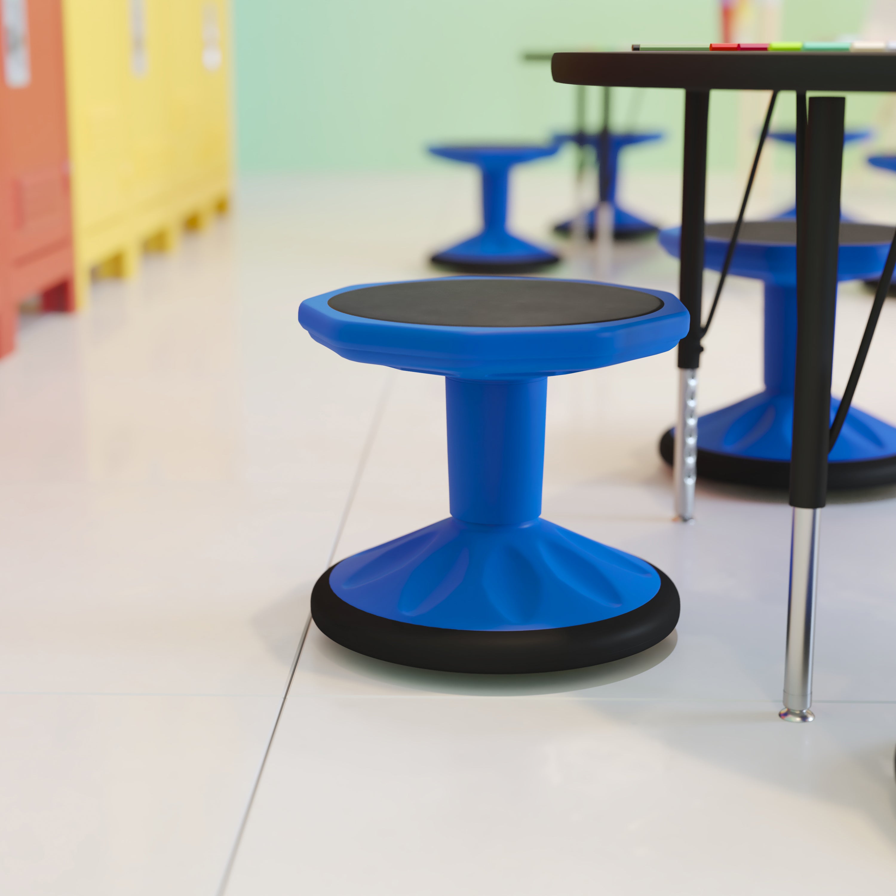 Lucas Fixed Height Kids Flexible Active Stool for Classroom and Home with Non-Skid Bottom in Blue, 12" Seat Height