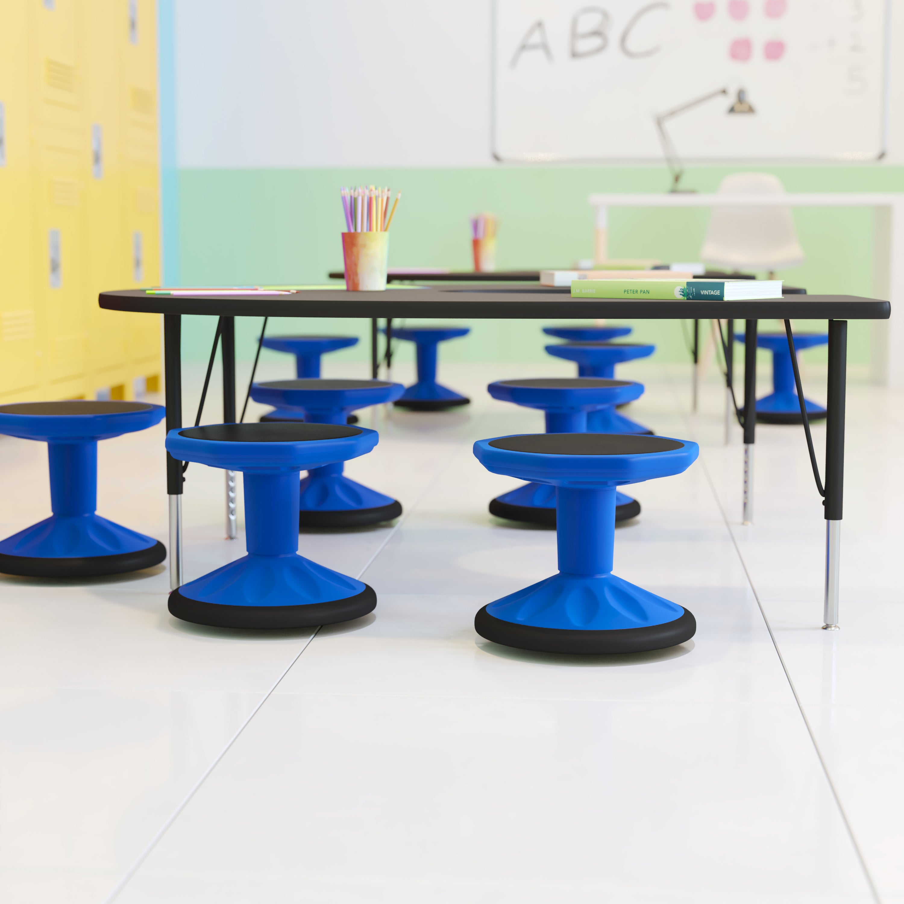 Lucas Fixed Height Kids Flexible Active Stool for Classroom and Home with Non-Skid Bottom in Blue, 12" Seat Height