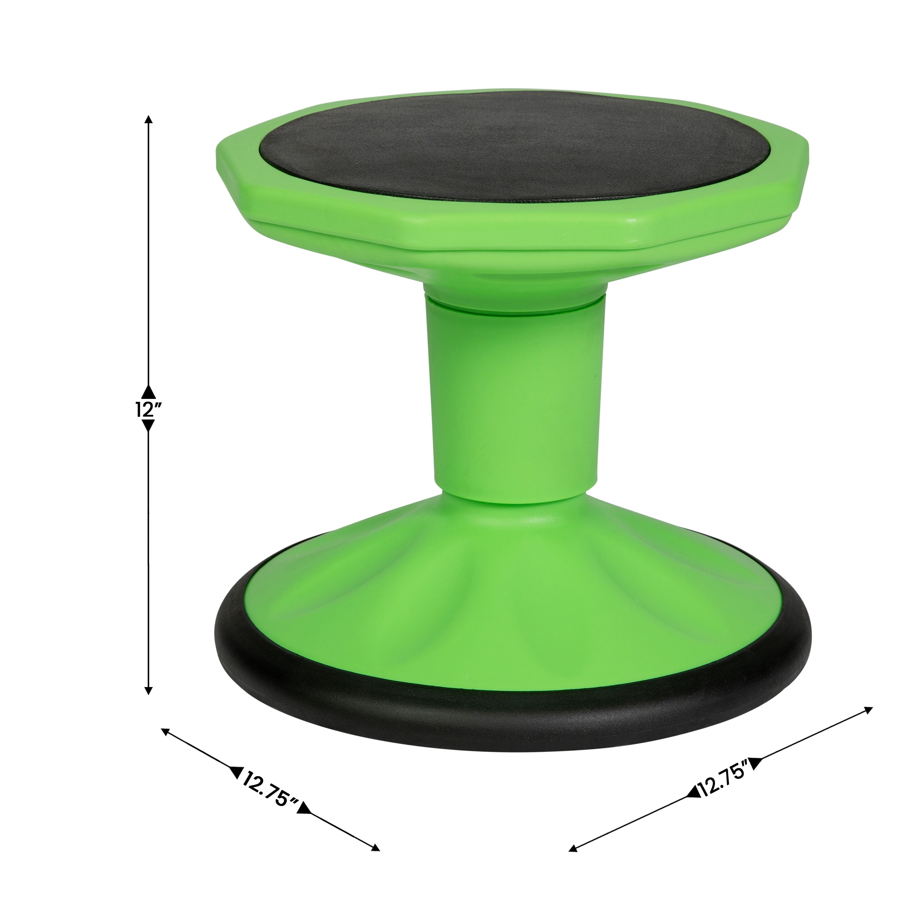 Lucas Fixed Height Kids Flexible Active Stool for Classroom and Home with Non-Skid Bottom in Green, 12" Seat Height