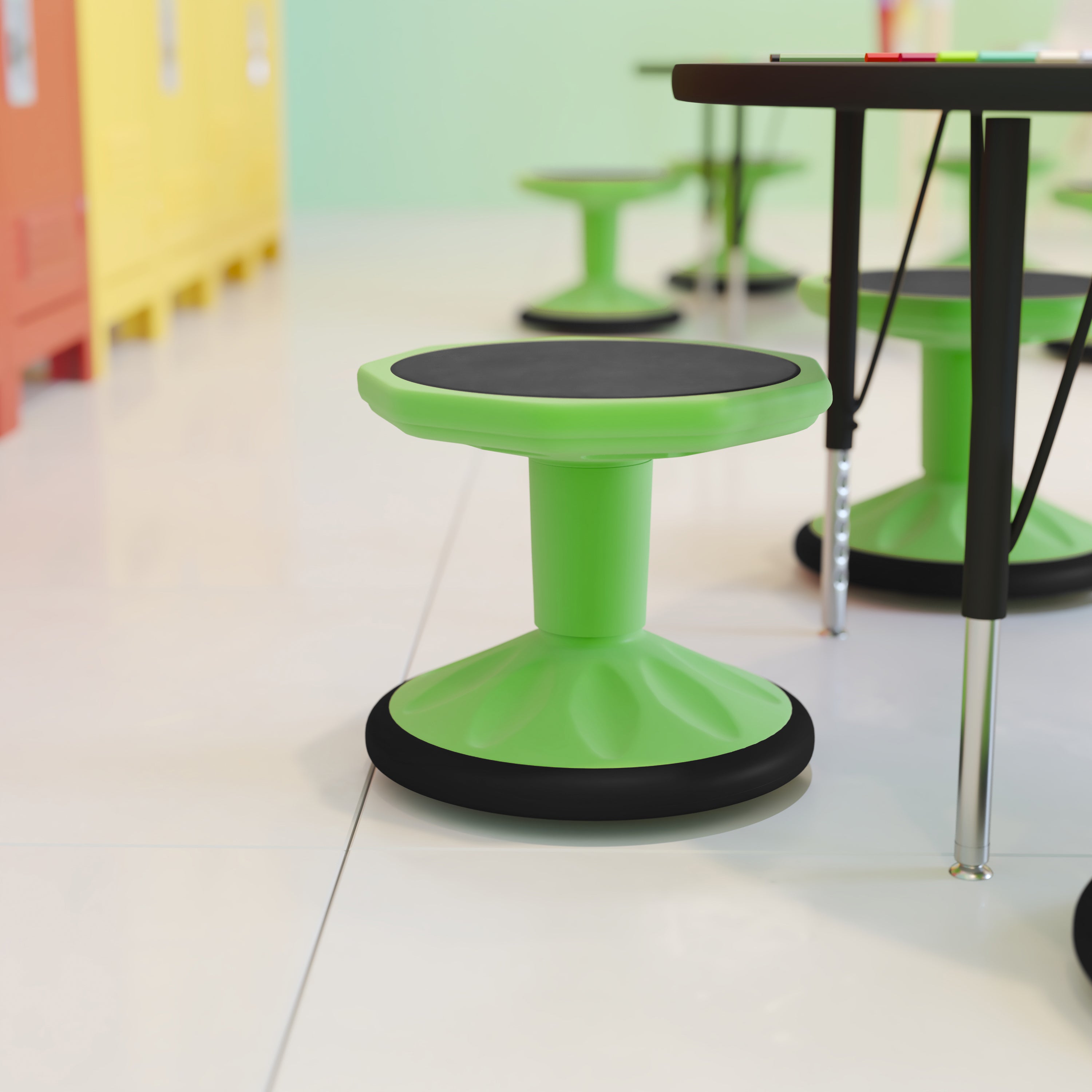 Lucas Fixed Height Kids Flexible Active Stool for Classroom and Home with Non-Skid Bottom in Green, 12" Seat Height