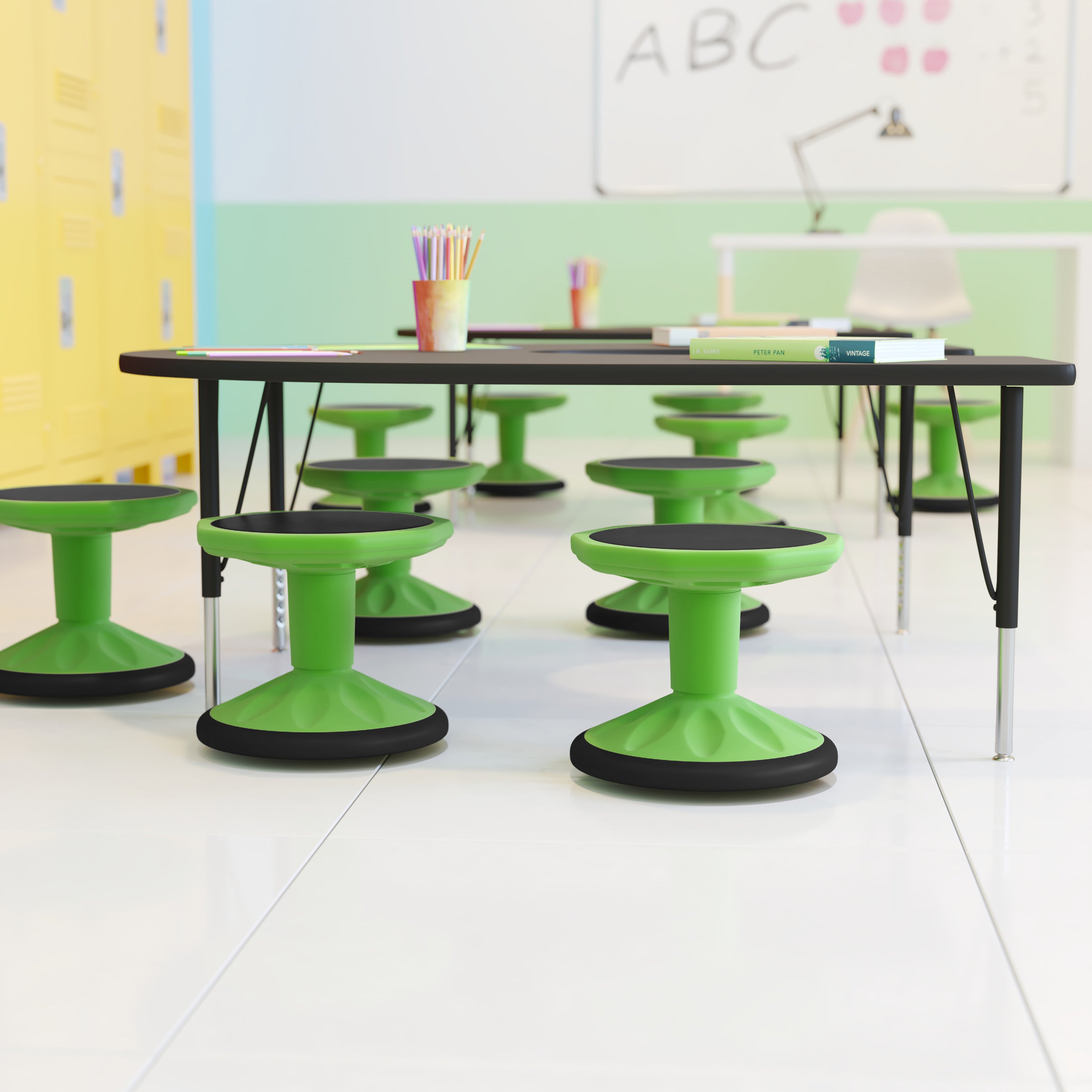 Lucas Fixed Height Kids Flexible Active Stool for Classroom and Home with Non-Skid Bottom in Green, 12" Seat Height