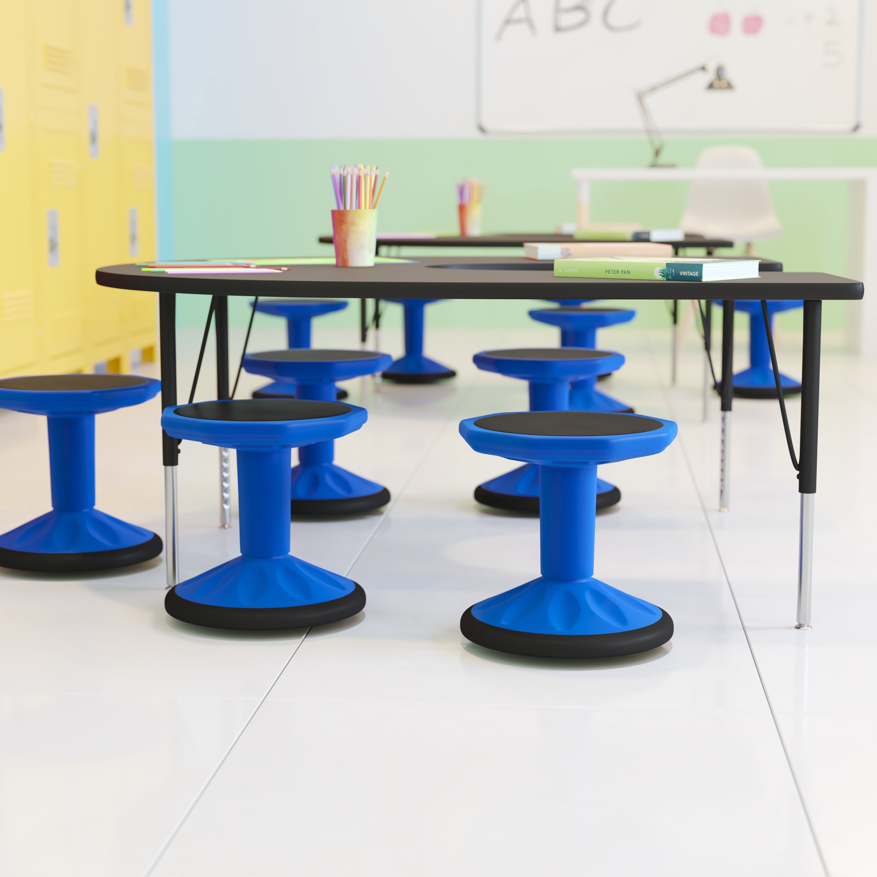 Lucas Fixed Height Kids Flexible Active Stool for Classroom and Home with Non-Skid Bottom in Blue, 14" Seat Height