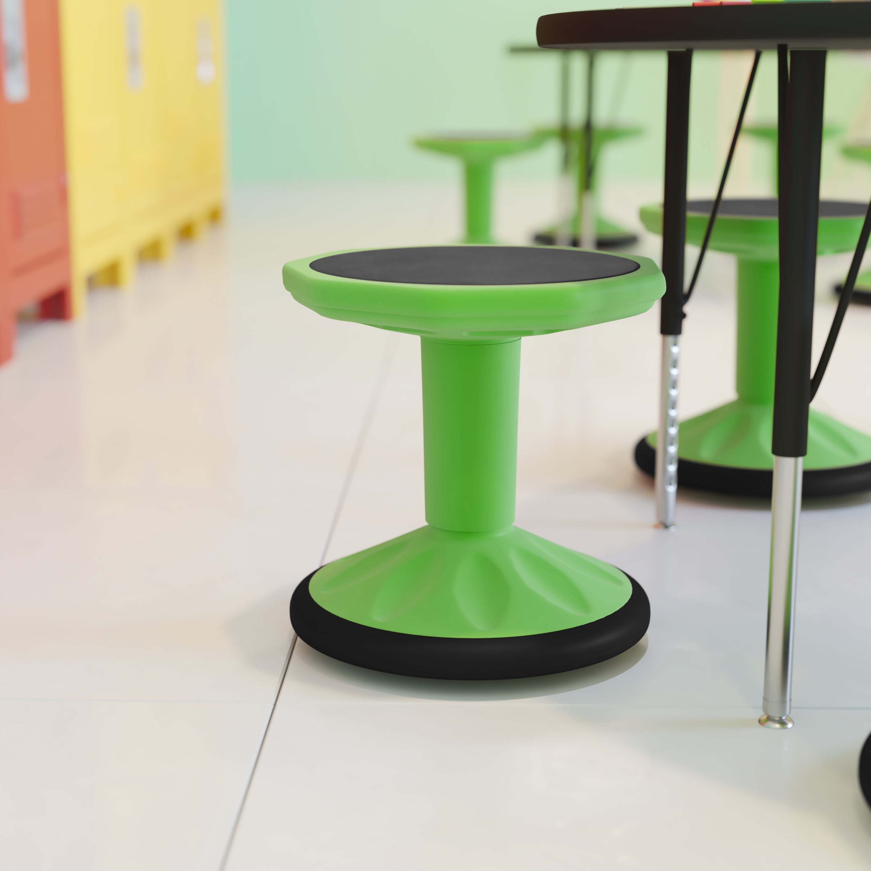 Lucas Fixed Height Kids Flexible Active Stool for Classroom and Home with Non-Skid Bottom in Green, 14" Seat Height
